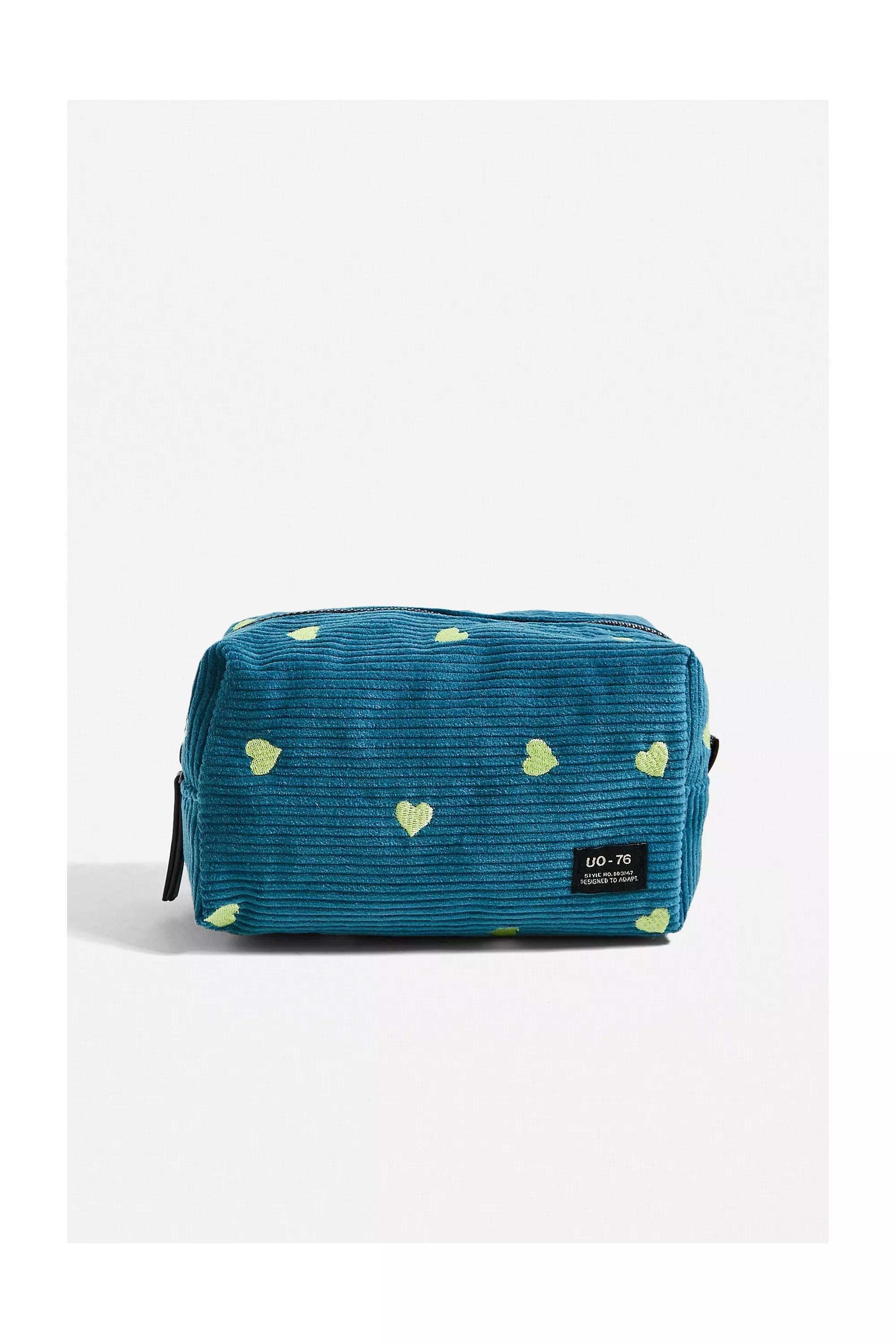 Blue Novelty Embroidered Corduroy Makeup Bag, , large image number 0