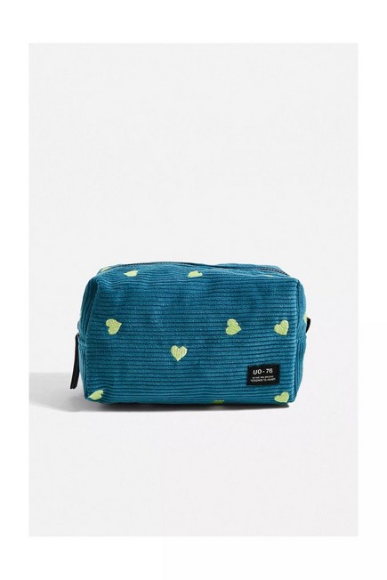 Urban Outfitters - Blue Novelty Embroidered Corduroy Makeup Bag