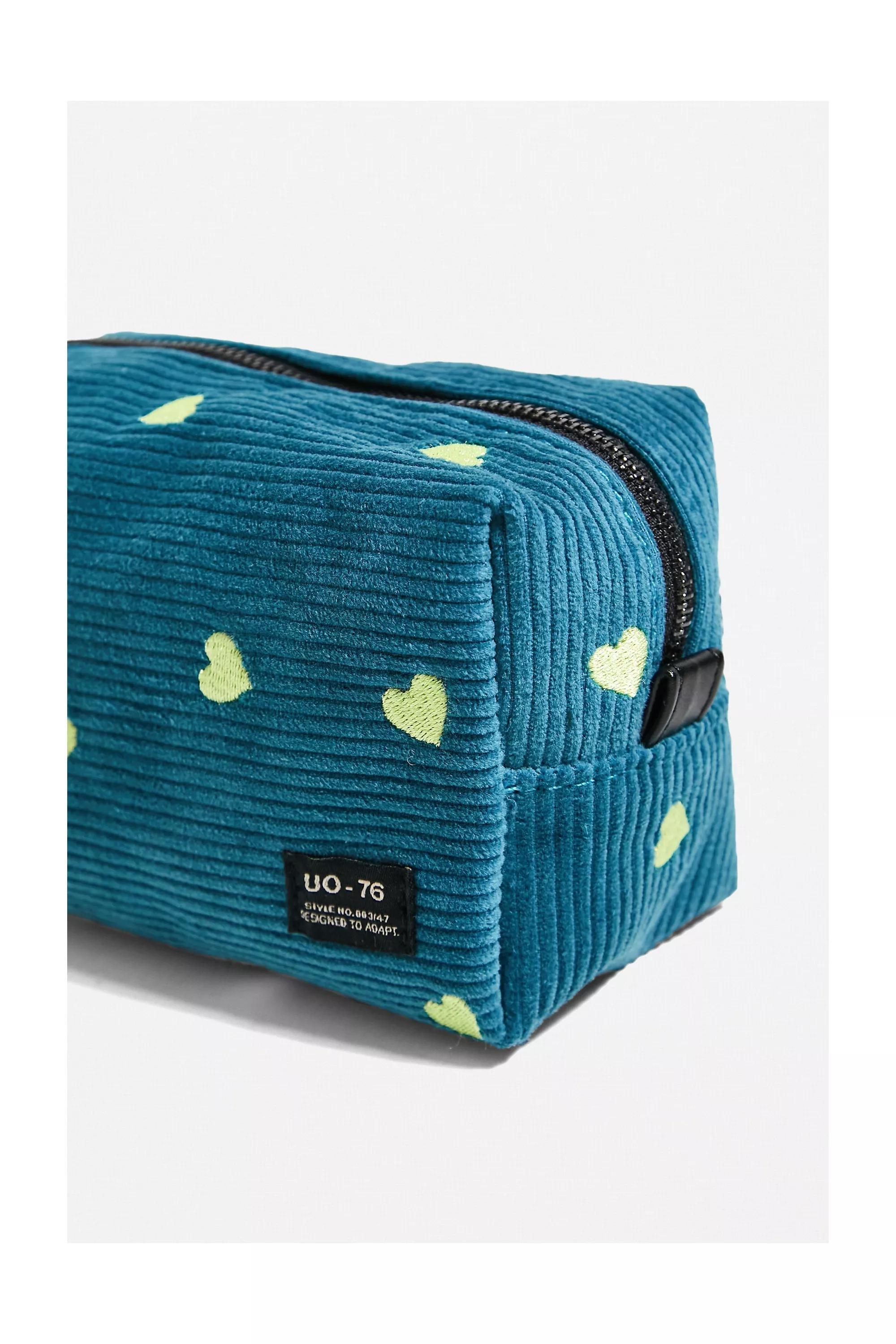 Blue Novelty Embroidered Corduroy Makeup Bag, , large image number 1