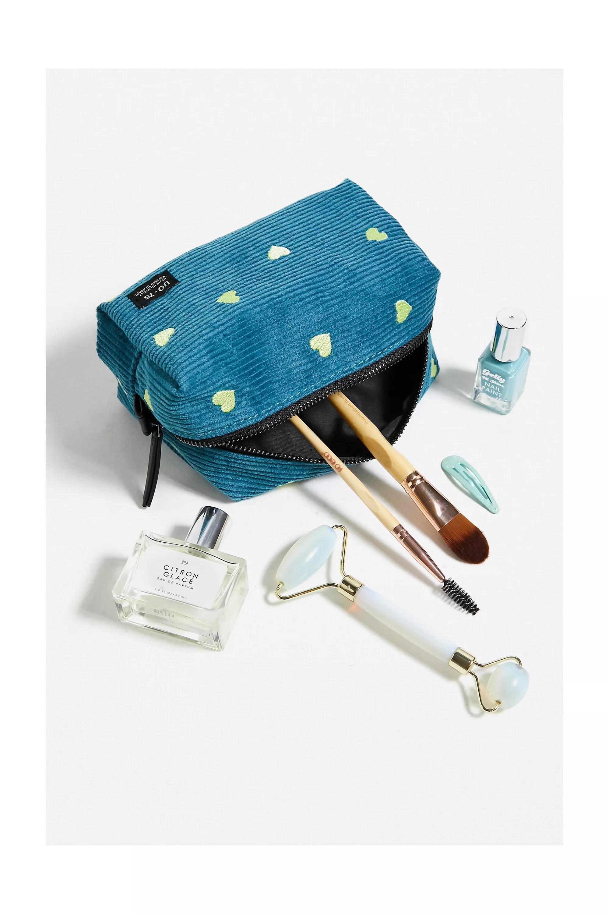 Blue Novelty Embroidered Corduroy Makeup Bag, , large image number 3