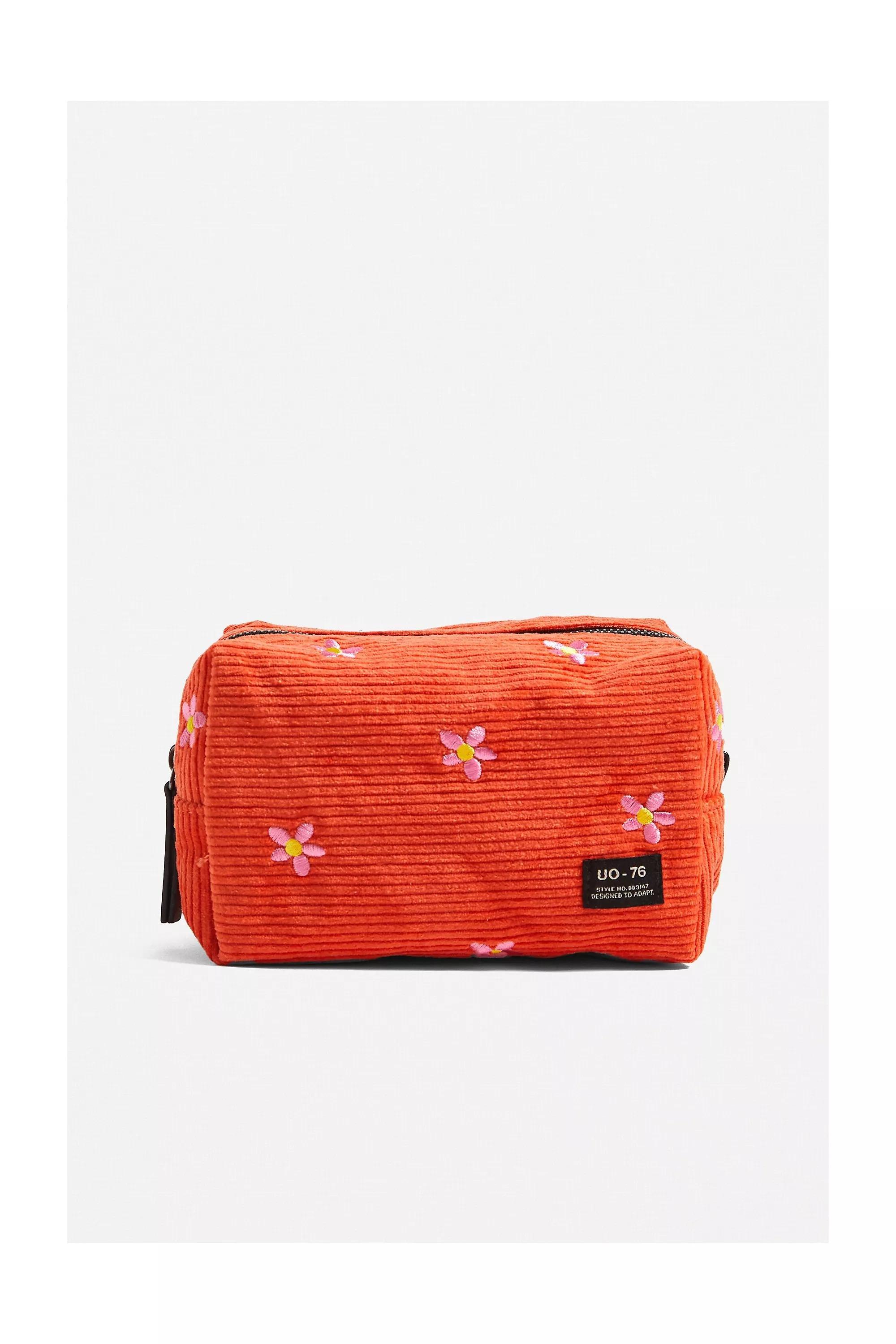 Orange Uo Novelty Embroidered Corduroy Makeup Bag, , large image number 0