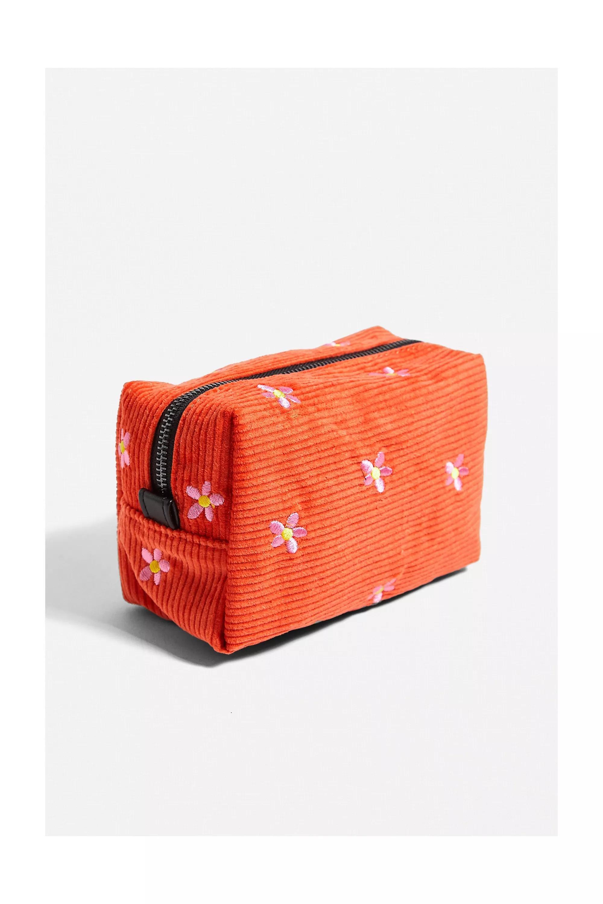 Orange Uo Novelty Embroidered Corduroy Makeup Bag, , large image number 3