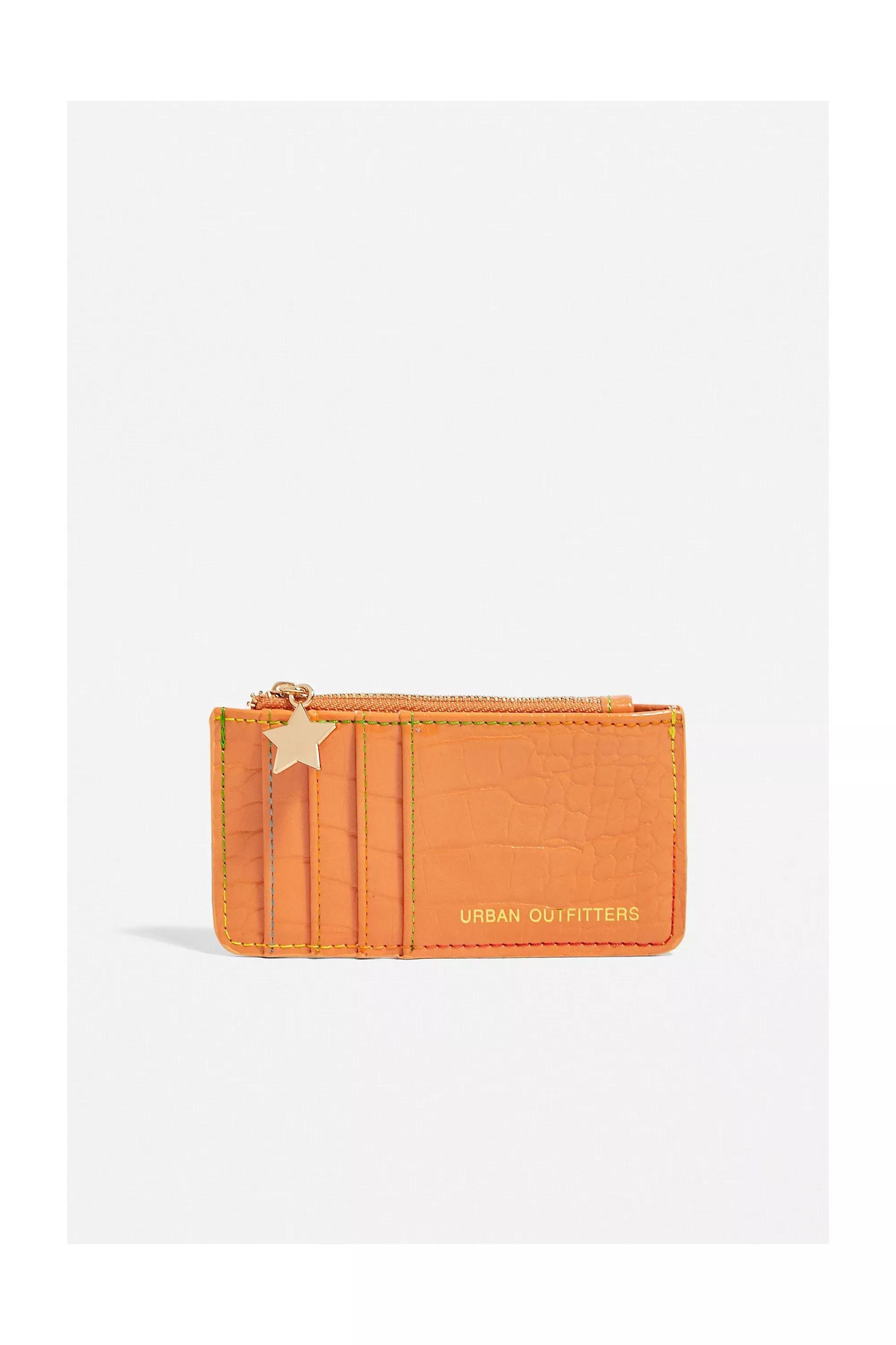 ORANGE UO Contrast Stitch Faux Croc Cardholder, ORANGE, large image number 0