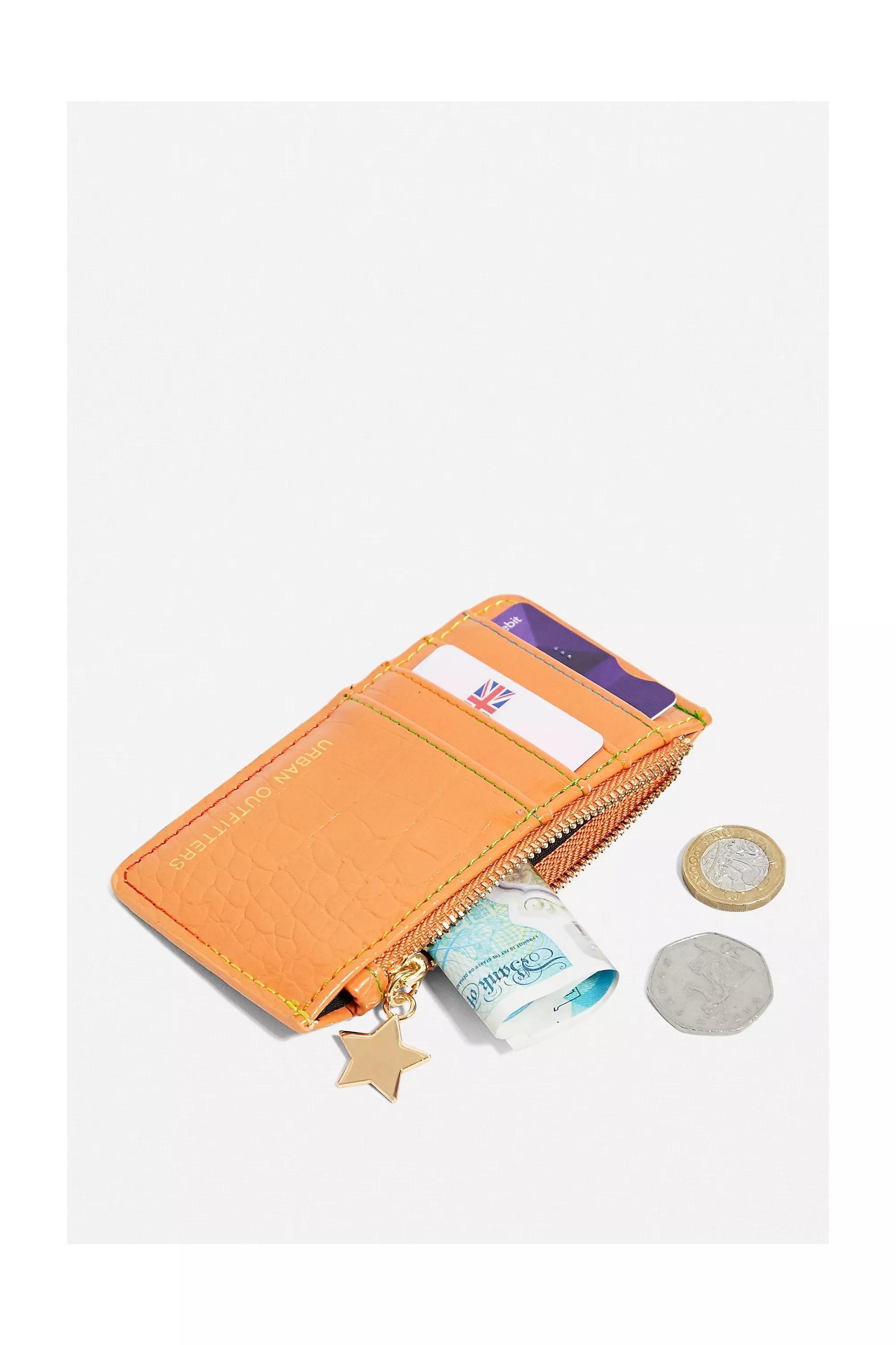 ORANGE UO Contrast Stitch Faux Croc Cardholder, ORANGE, large image number 1