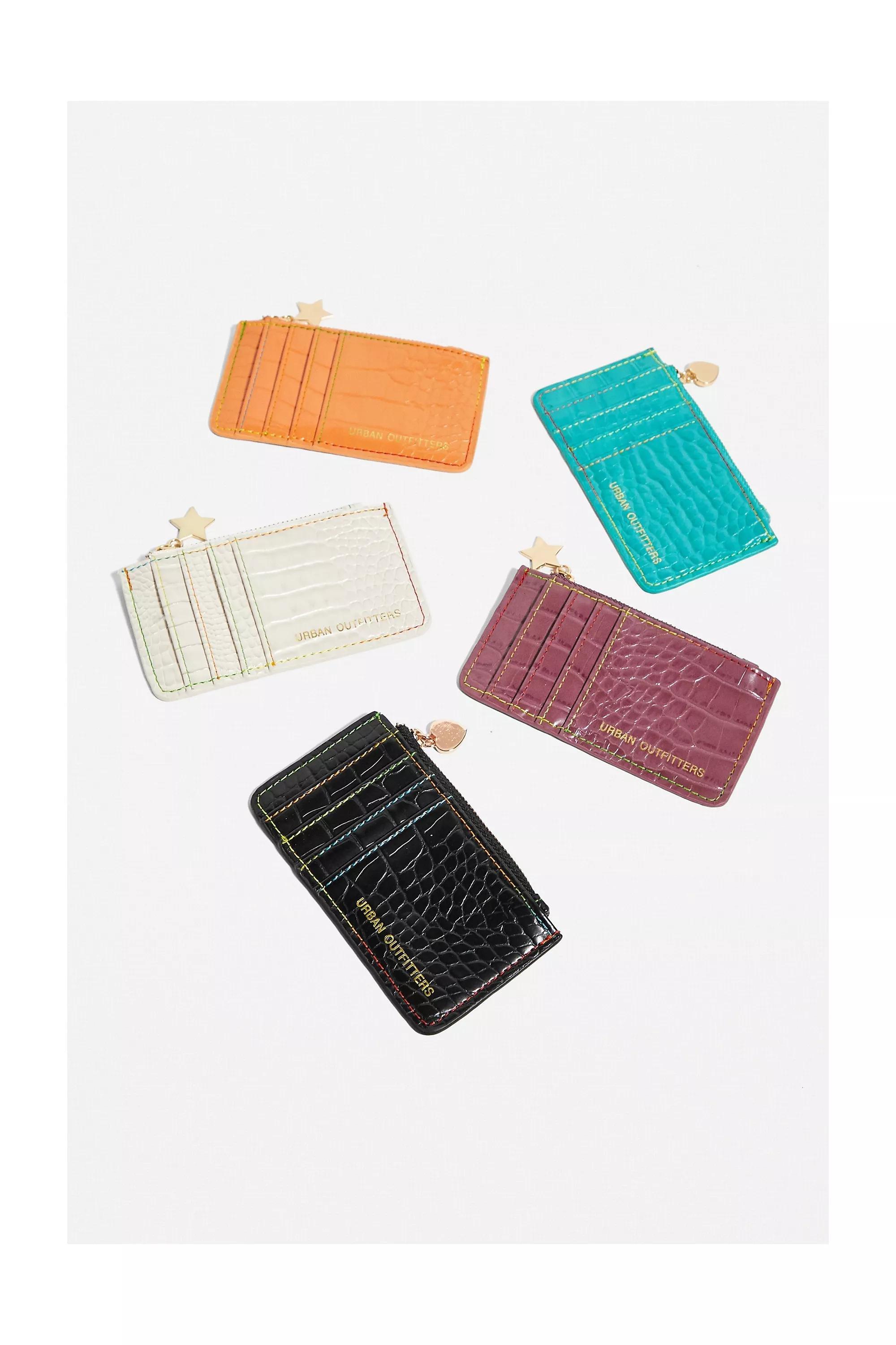 ORANGE UO Contrast Stitch Faux Croc Cardholder, ORANGE, large image number 3