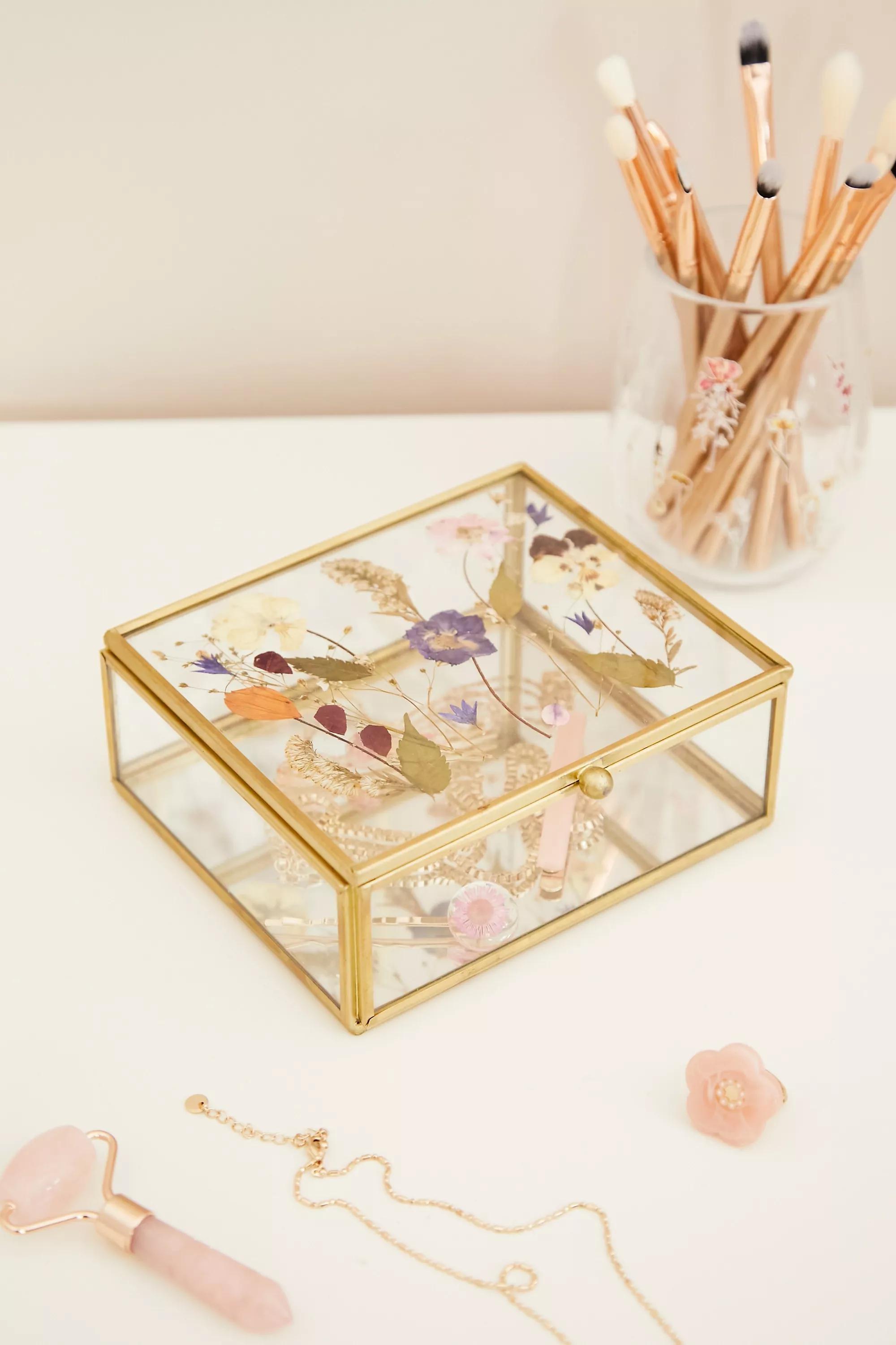Gold Pressed Flower Jewellery Box, , large image number 1