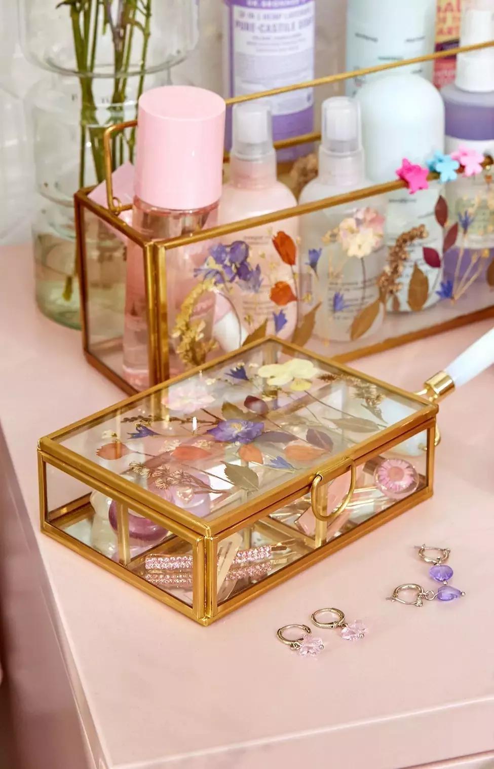 GOLD Pressed Flower Grid Jewellery Box, , large image number 0
