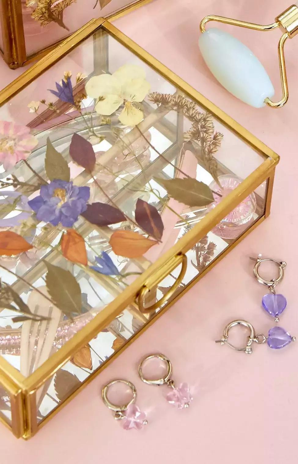 GOLD Pressed Flower Grid Jewellery Box, , large image number 1