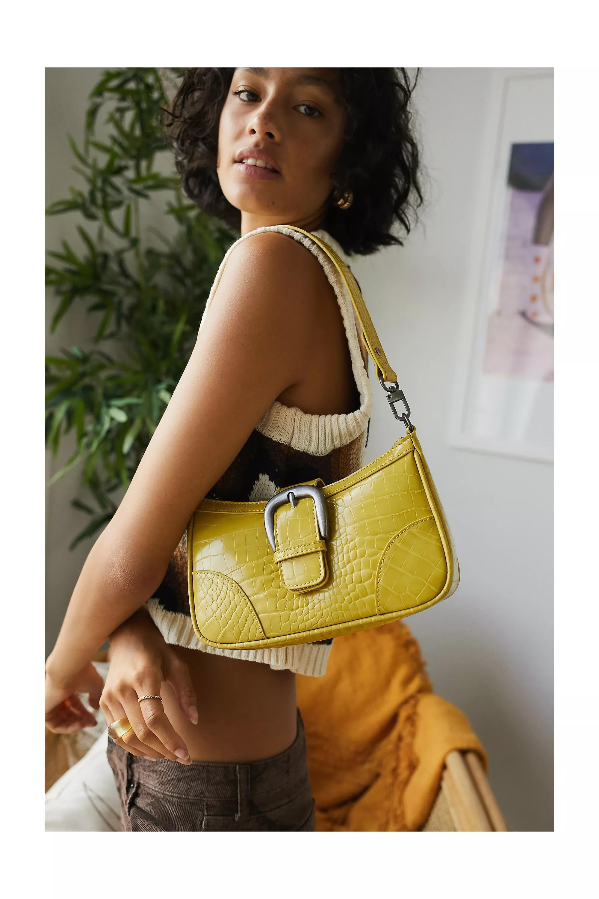Yellow Uo Buckle Accent Croc Shoulder Bag, YEL, large image number 0