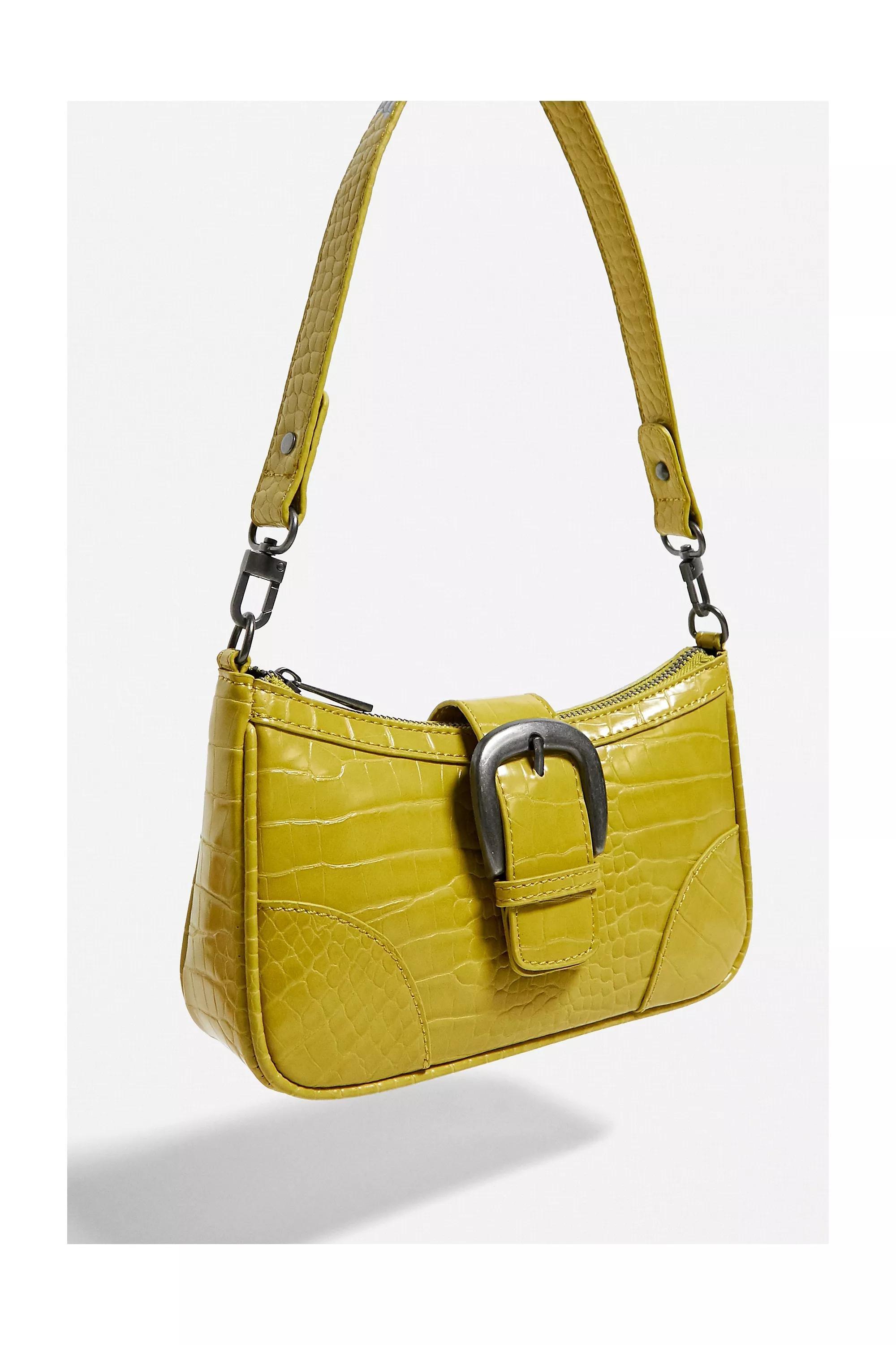 Yellow Uo Buckle Accent Croc Shoulder Bag, YEL, large image number 4