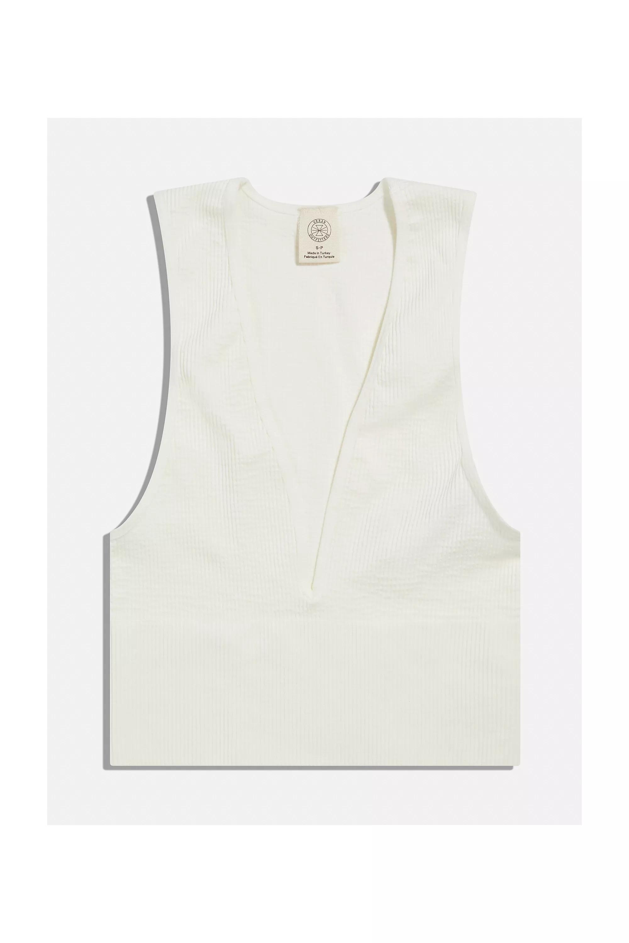 White Uo Josie Recycled Ribbed V-Neck Vest, WHT, large image number 3