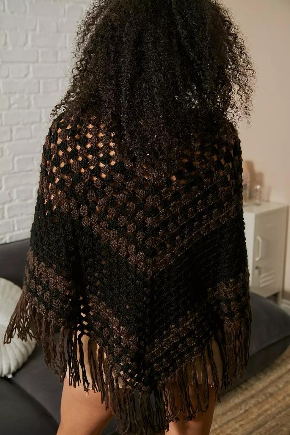 Black/Brown UO Striped Woven Poncho, , large image number 1