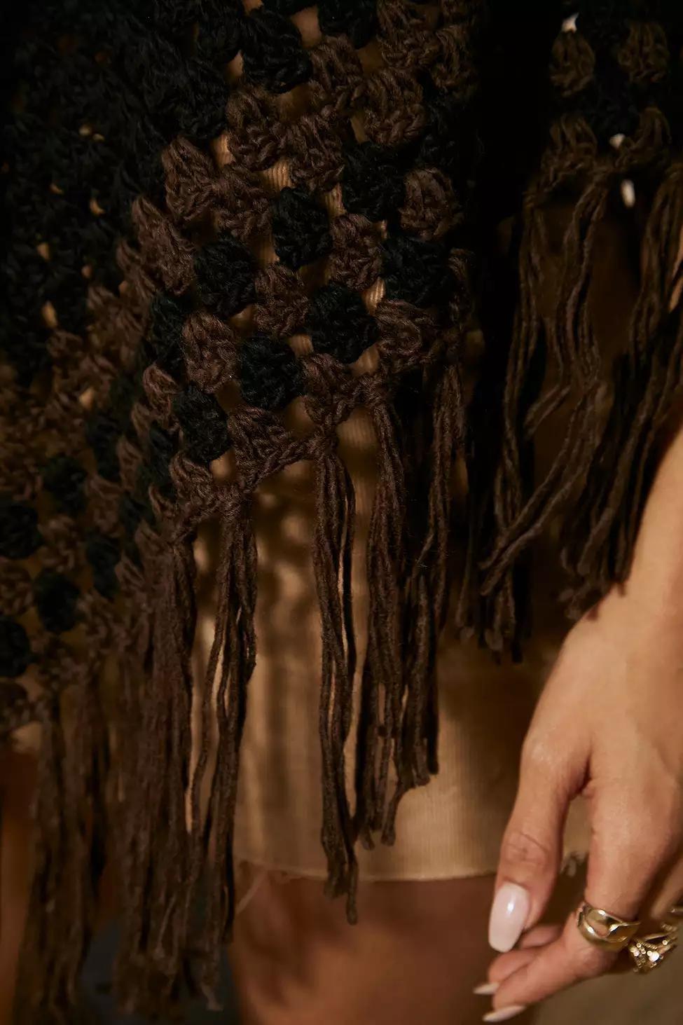 Black/Brown UO Striped Woven Poncho, , large image number 2