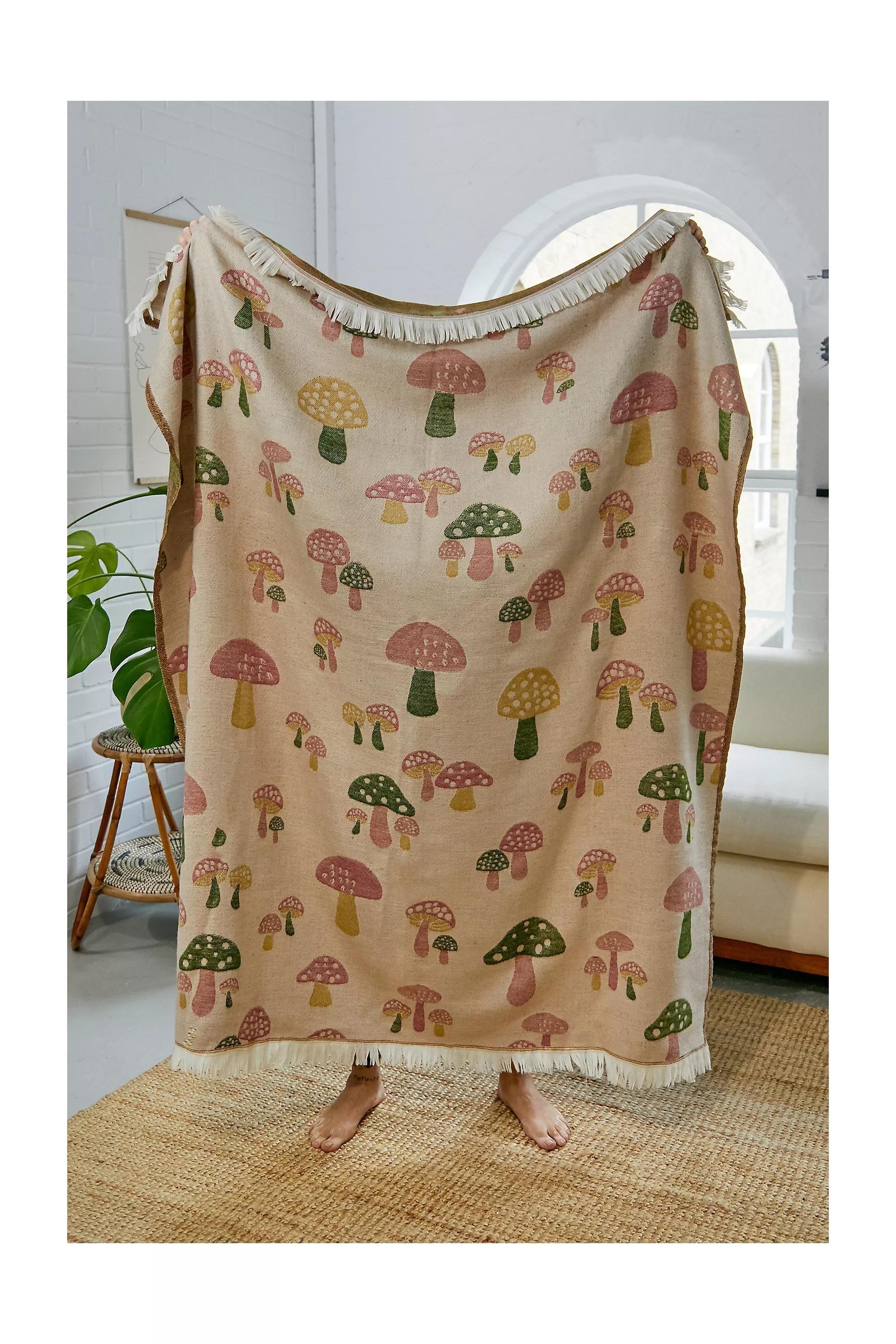 Beige Assort Mushroom Throw Blanket, , large image number 0