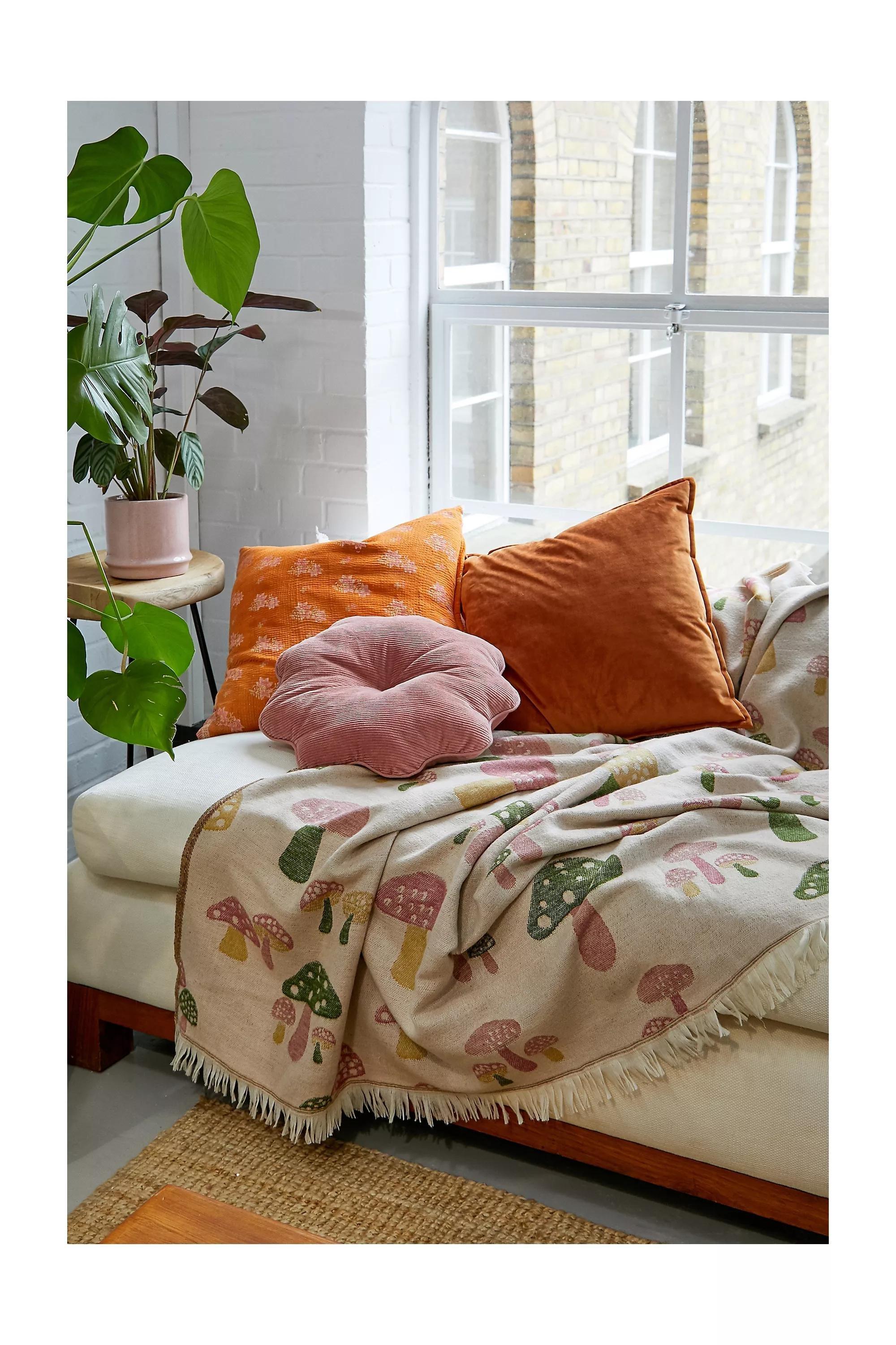 Beige Assort Mushroom Throw Blanket, , large image number 1