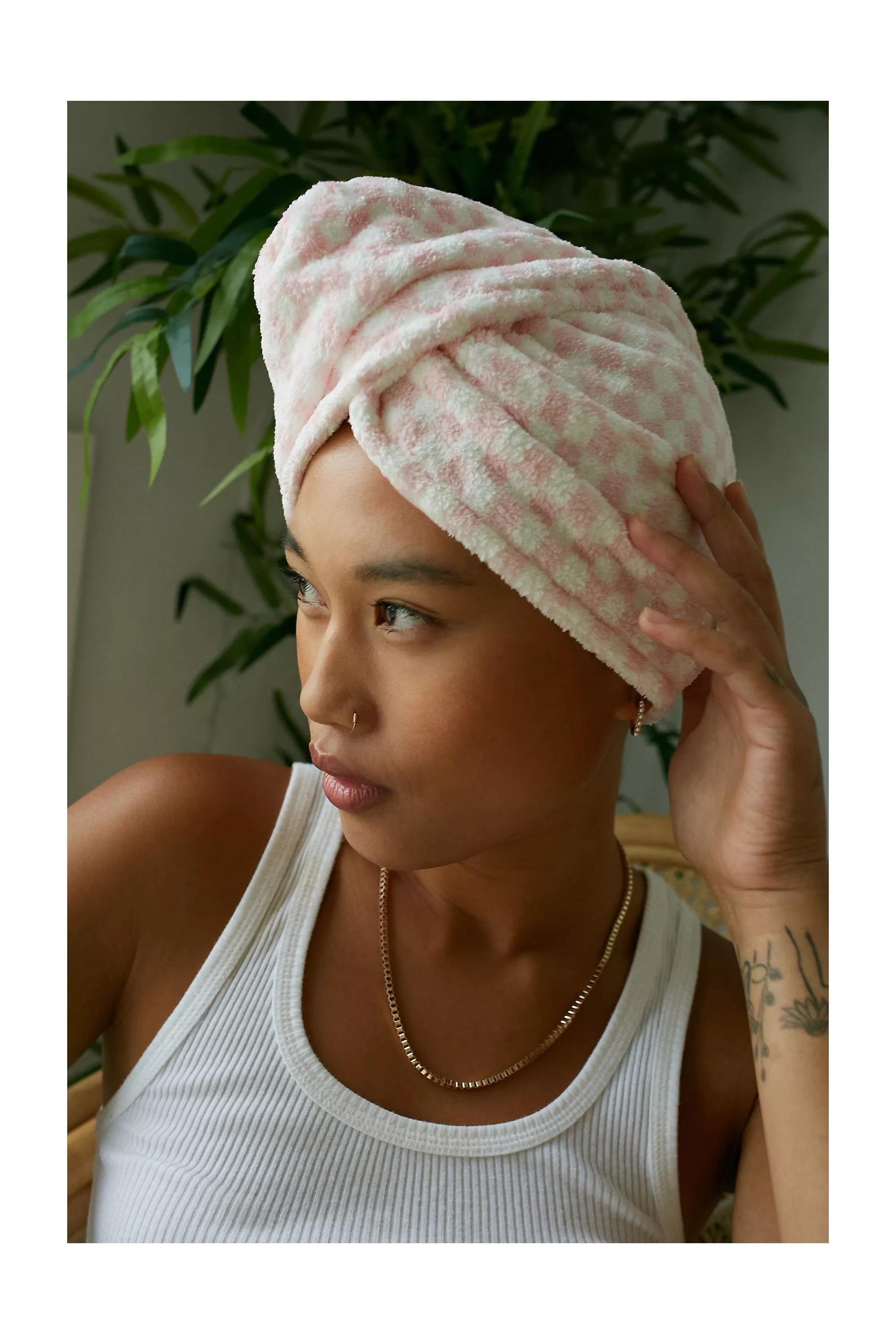 Pink Checked Hair Towel, , large image number 0