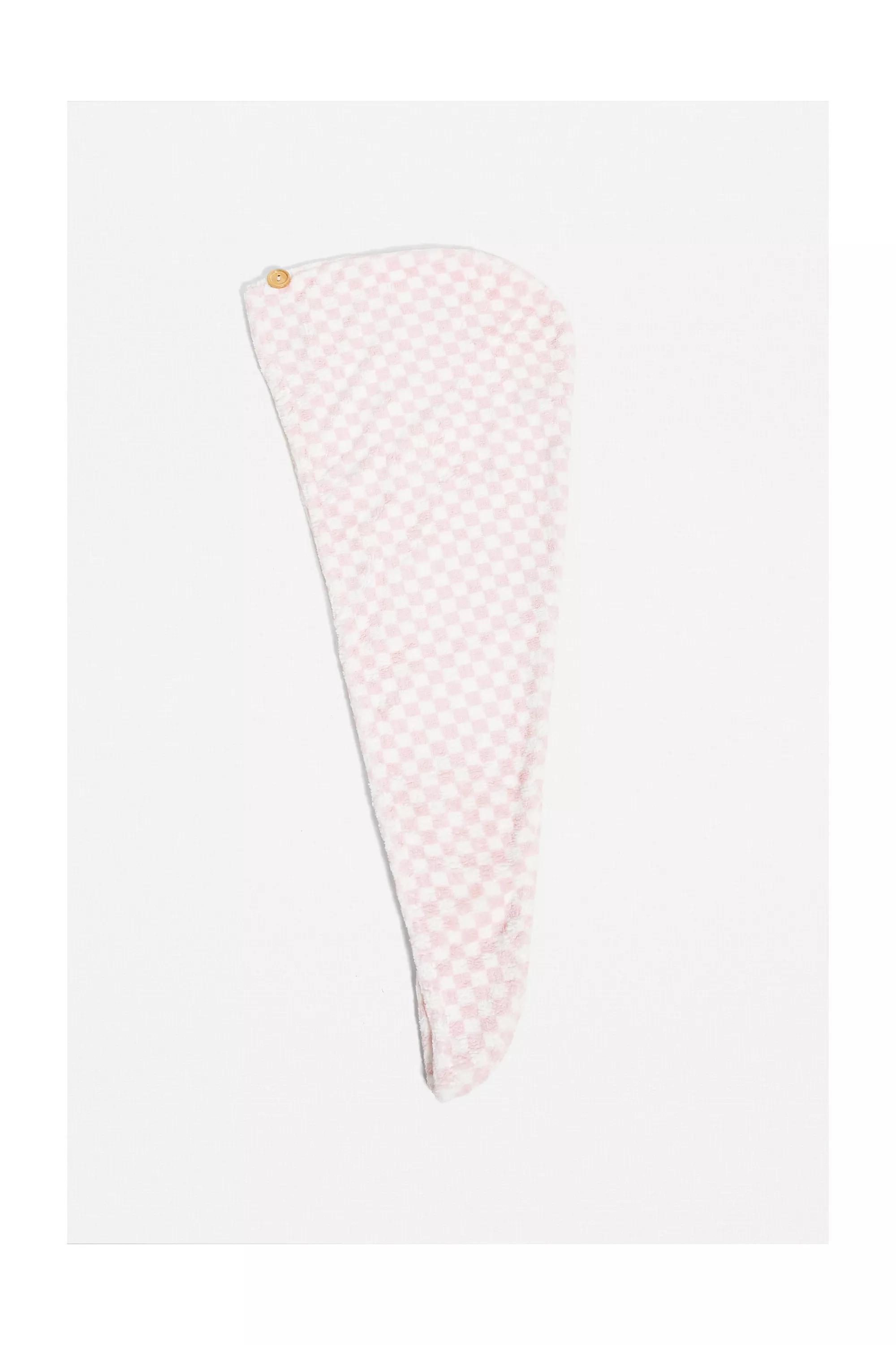 Pink Checked Hair Towel, , large image number 1