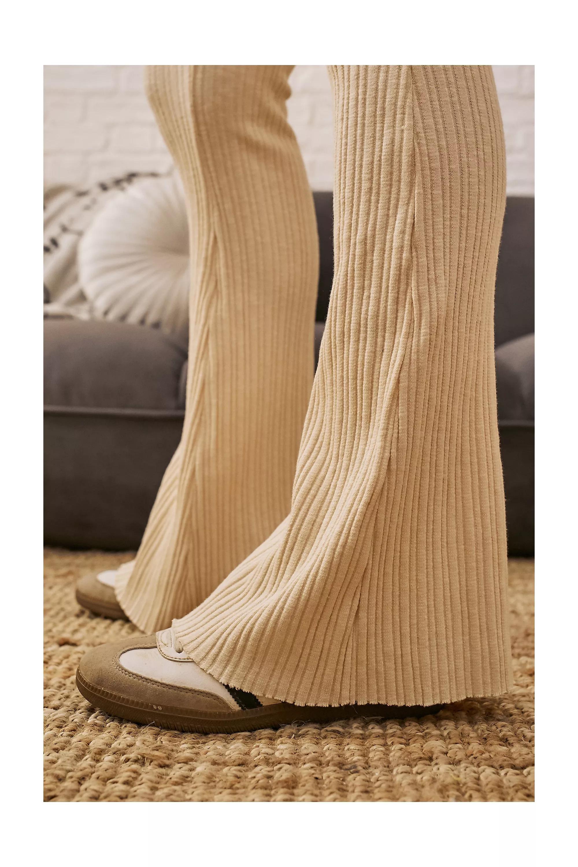 Cream Uo Rosie Ribbed Flared Trousers, , large image number 3