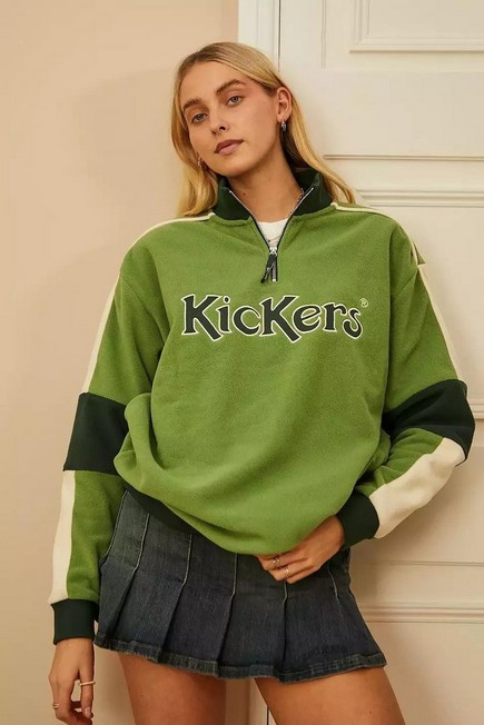 Urban Outfitters - GRN Kickers Quarter-Zip Green Sweater