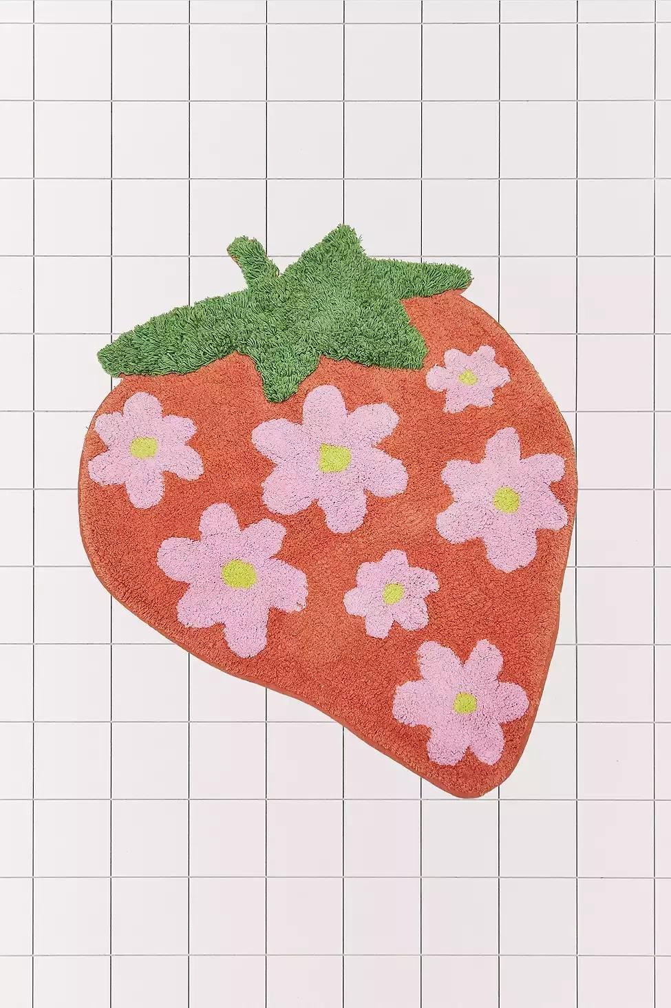 Red Strawberry Bath Mat, , large image number 0