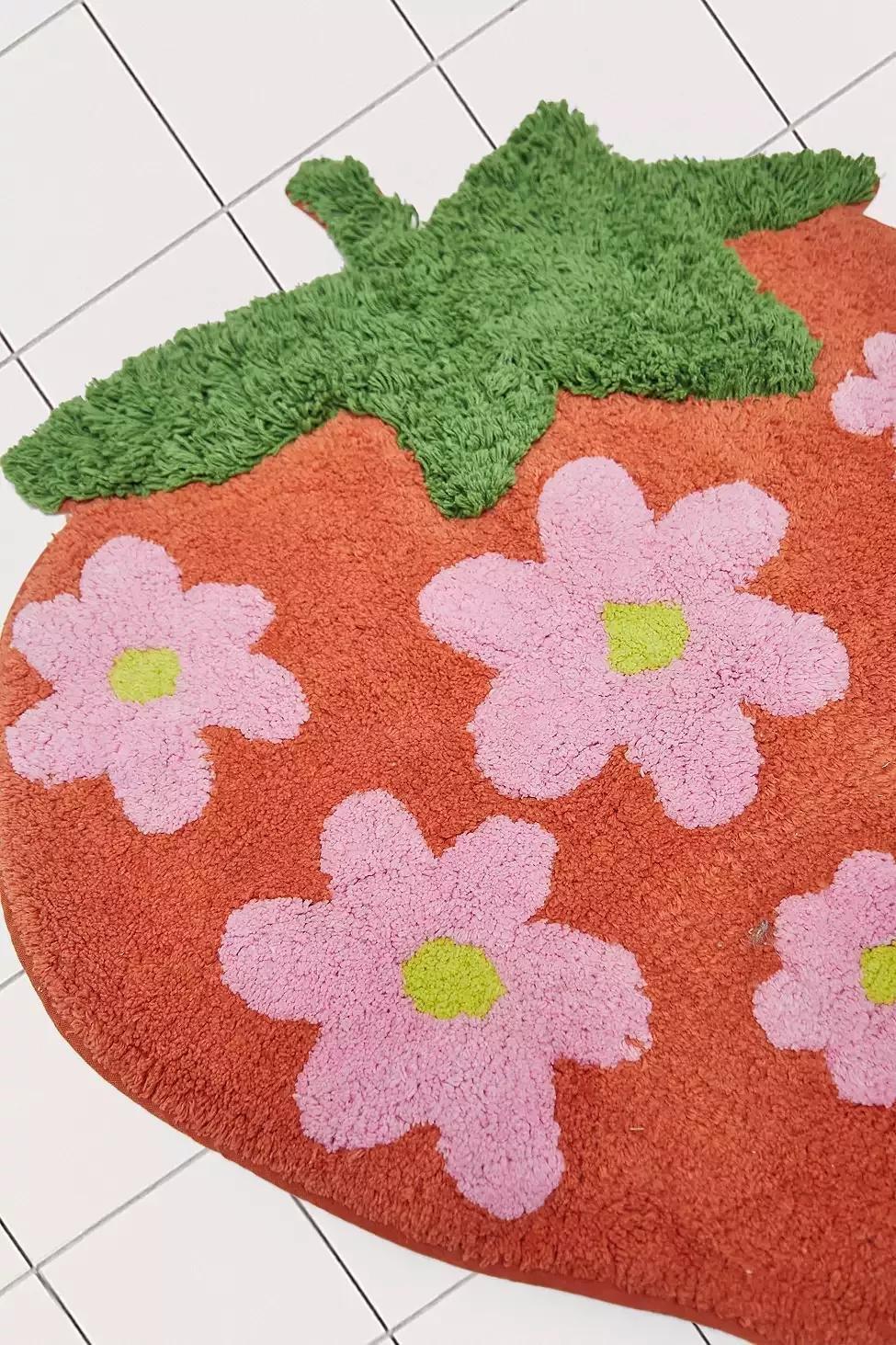 Red Strawberry Bath Mat, , large image number 1
