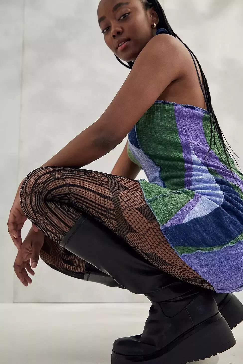 BLK UO Diamond & Star Fishnet Tights, , large image number 3