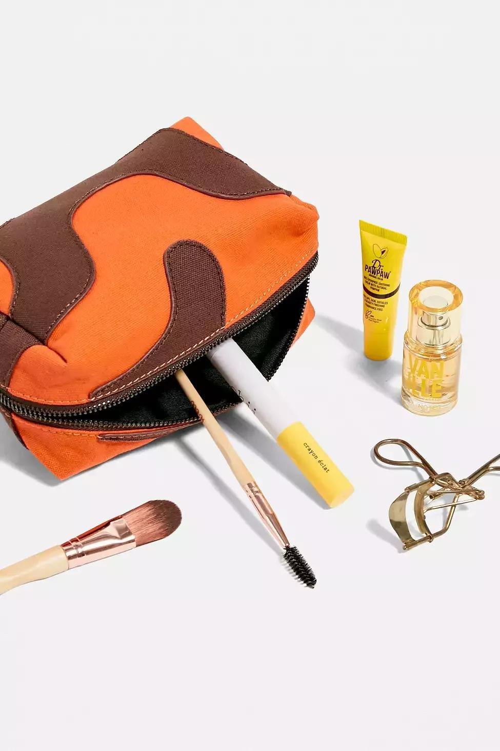 Orange UO Wavey Canvas Makeup Bag, , large image number 3