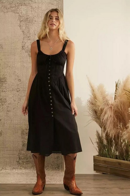 Urban Outfitters - Black UO Azelia Button-Down Midi Dress