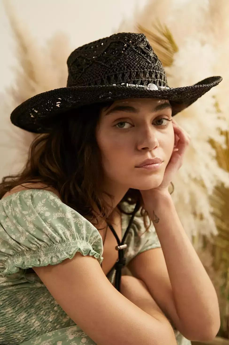 Black UO Beaded Western Hat, , large image number 0