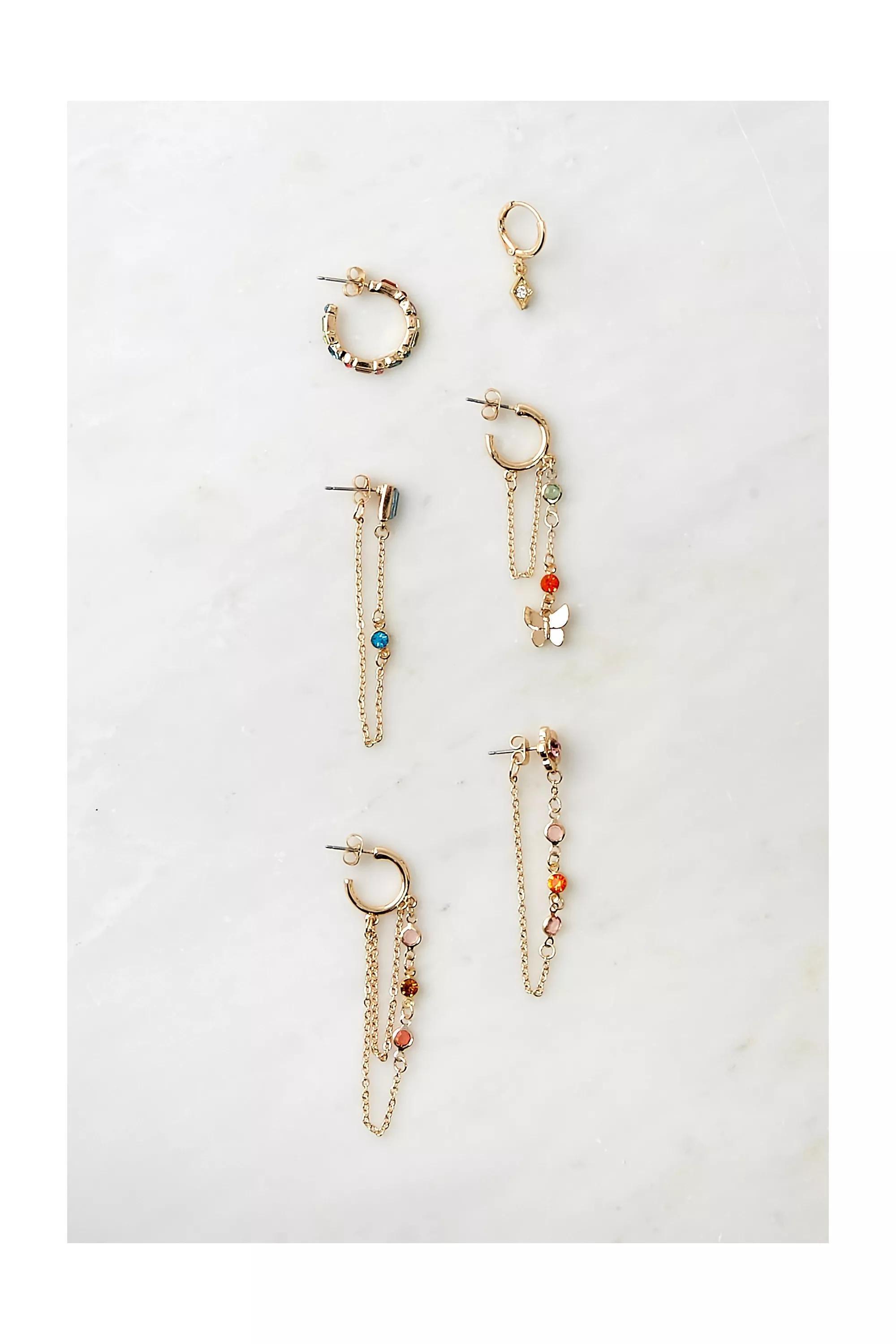 Gold Earrings With Gemstones, Set Of 6, , large image number 0