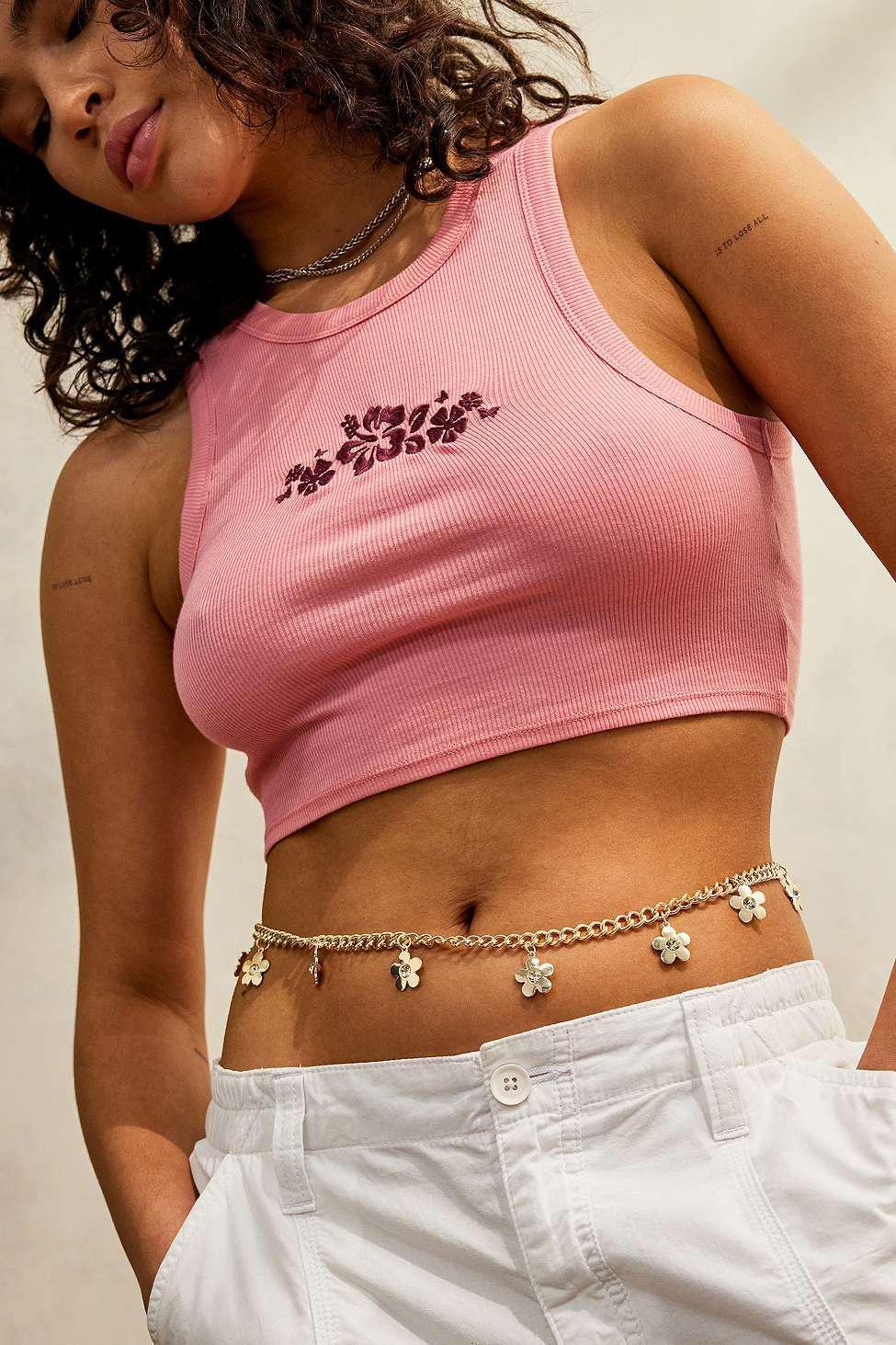Gold UO Flower Diamante Chain Belt, , large image number 0