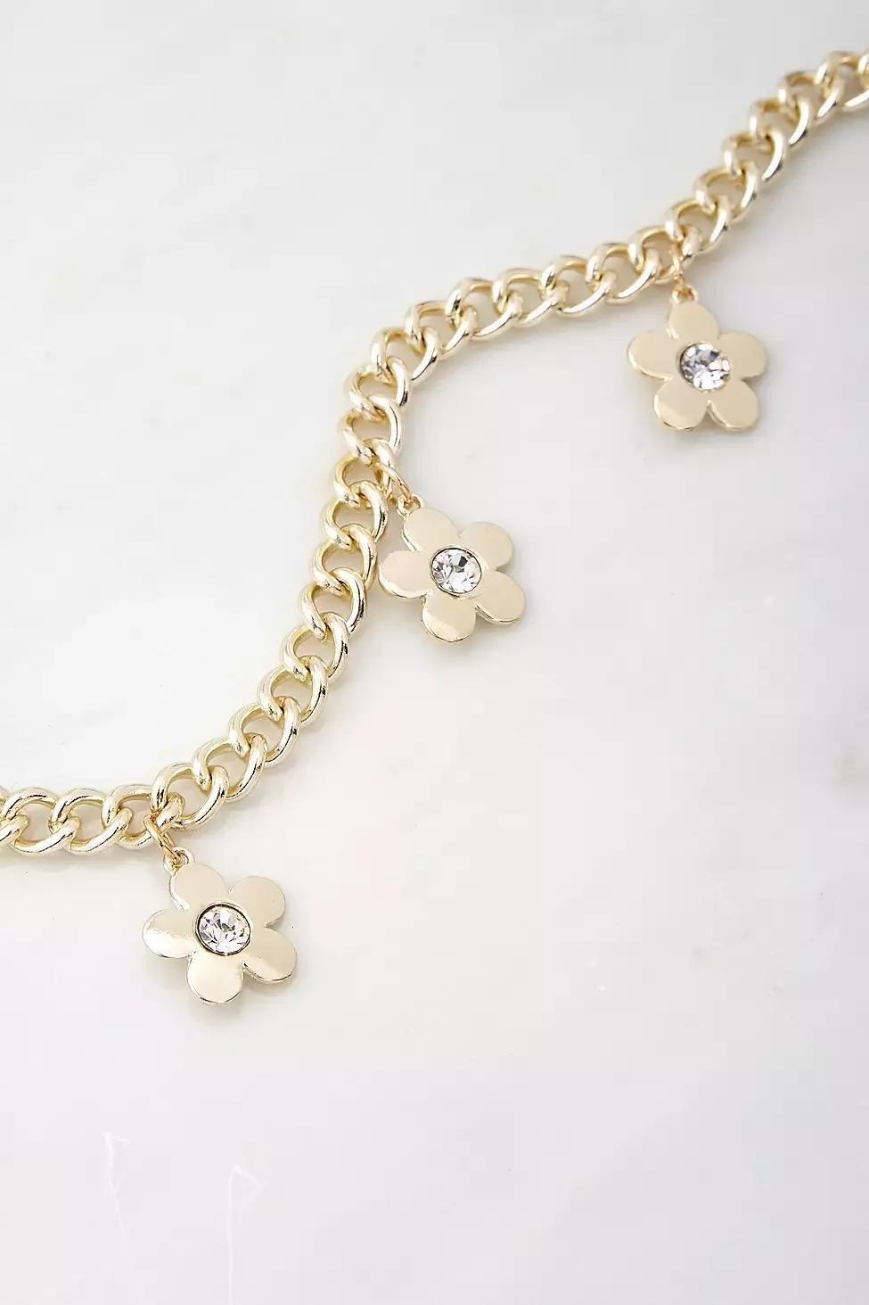 Gold UO Flower Diamante Chain Belt, , large image number 3