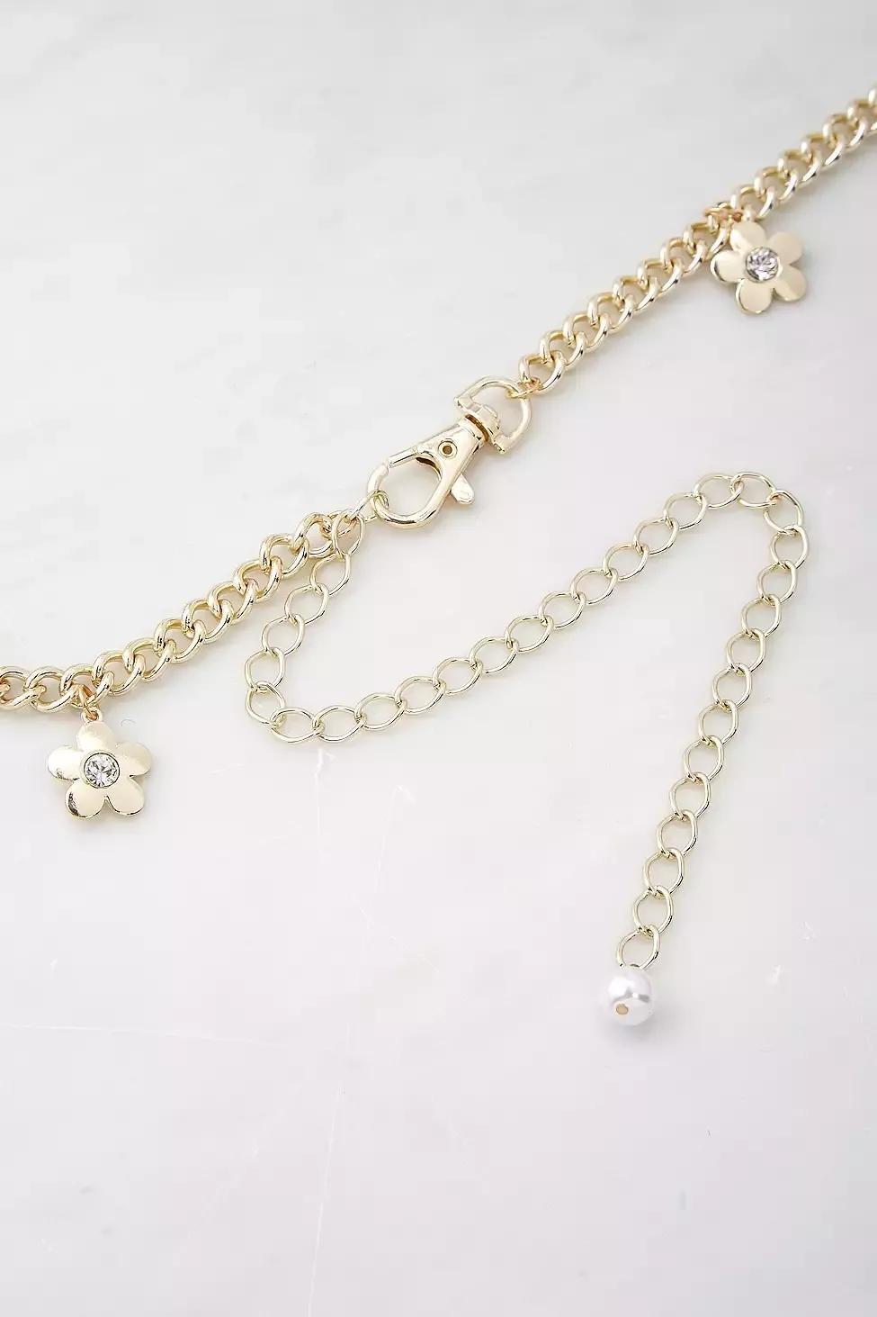Gold UO Flower Diamante Chain Belt, , large image number 4