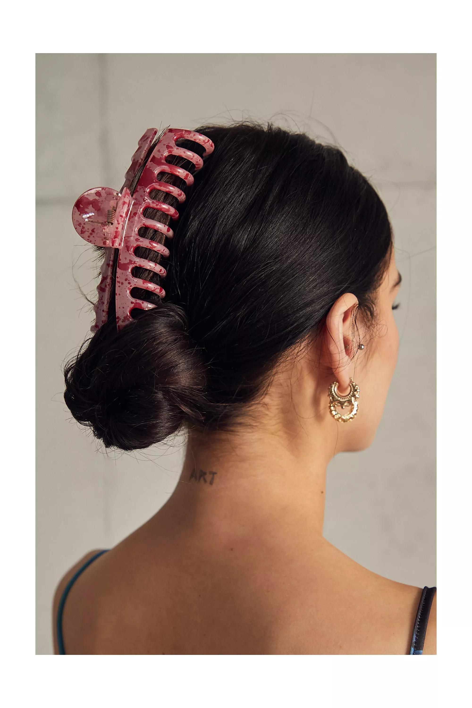 Pink Marble Barrel Claw Clip, , large image number 1