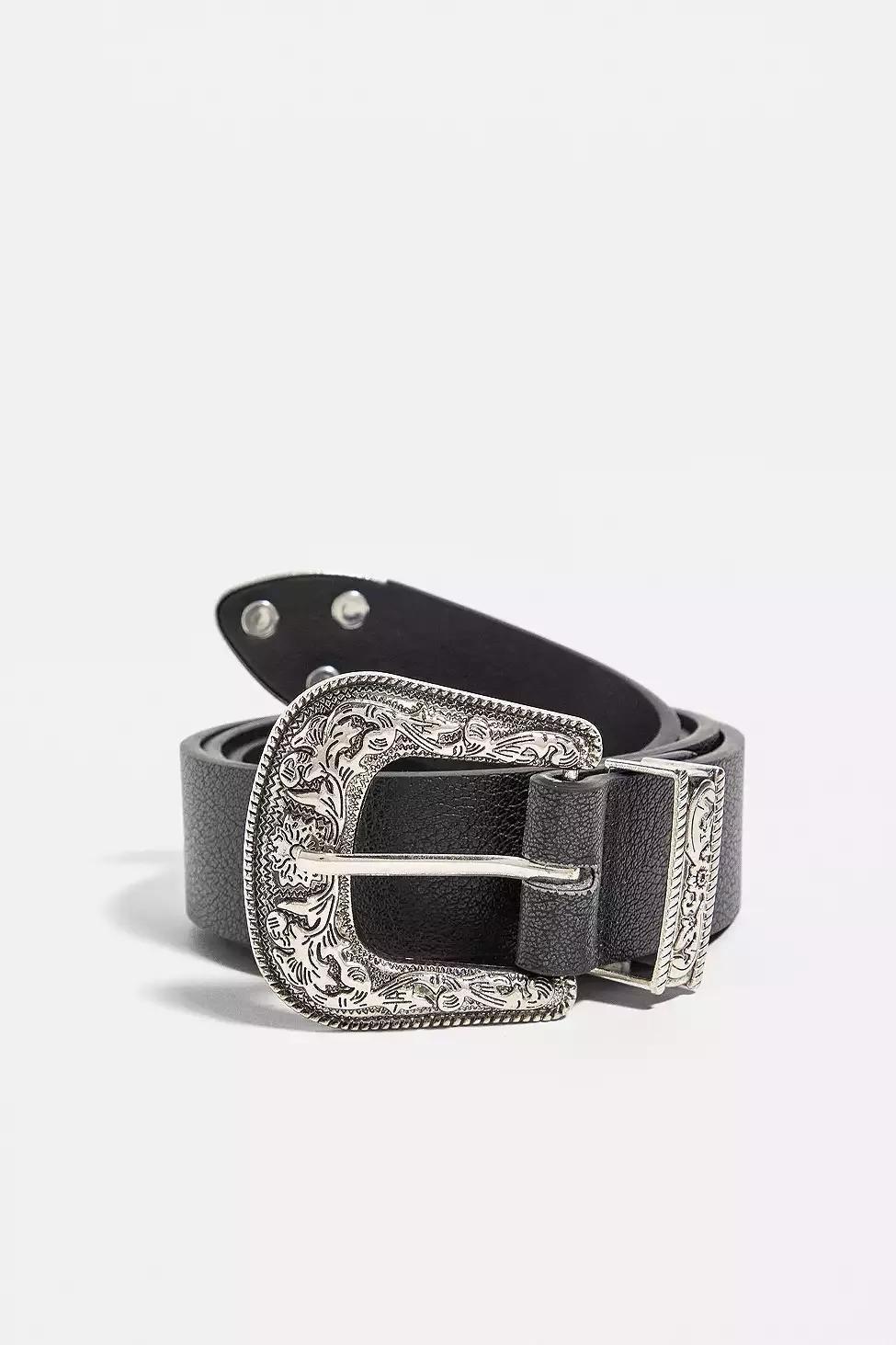 BLK Black Leather Western Belt, , large image number 0