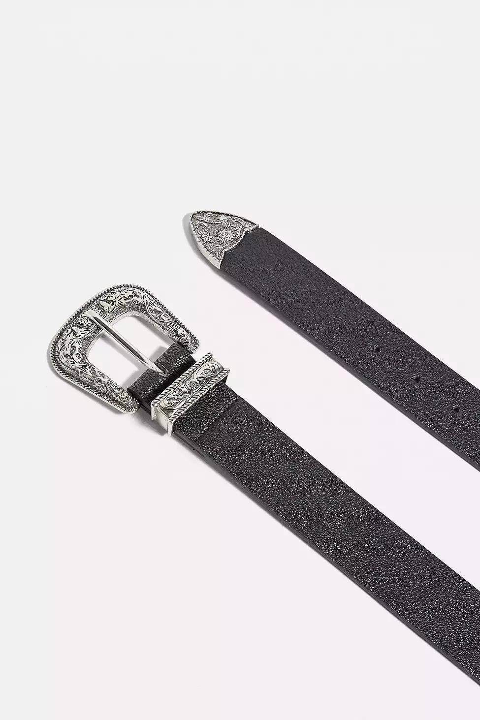 BLK Black Leather Western Belt, , large image number 1