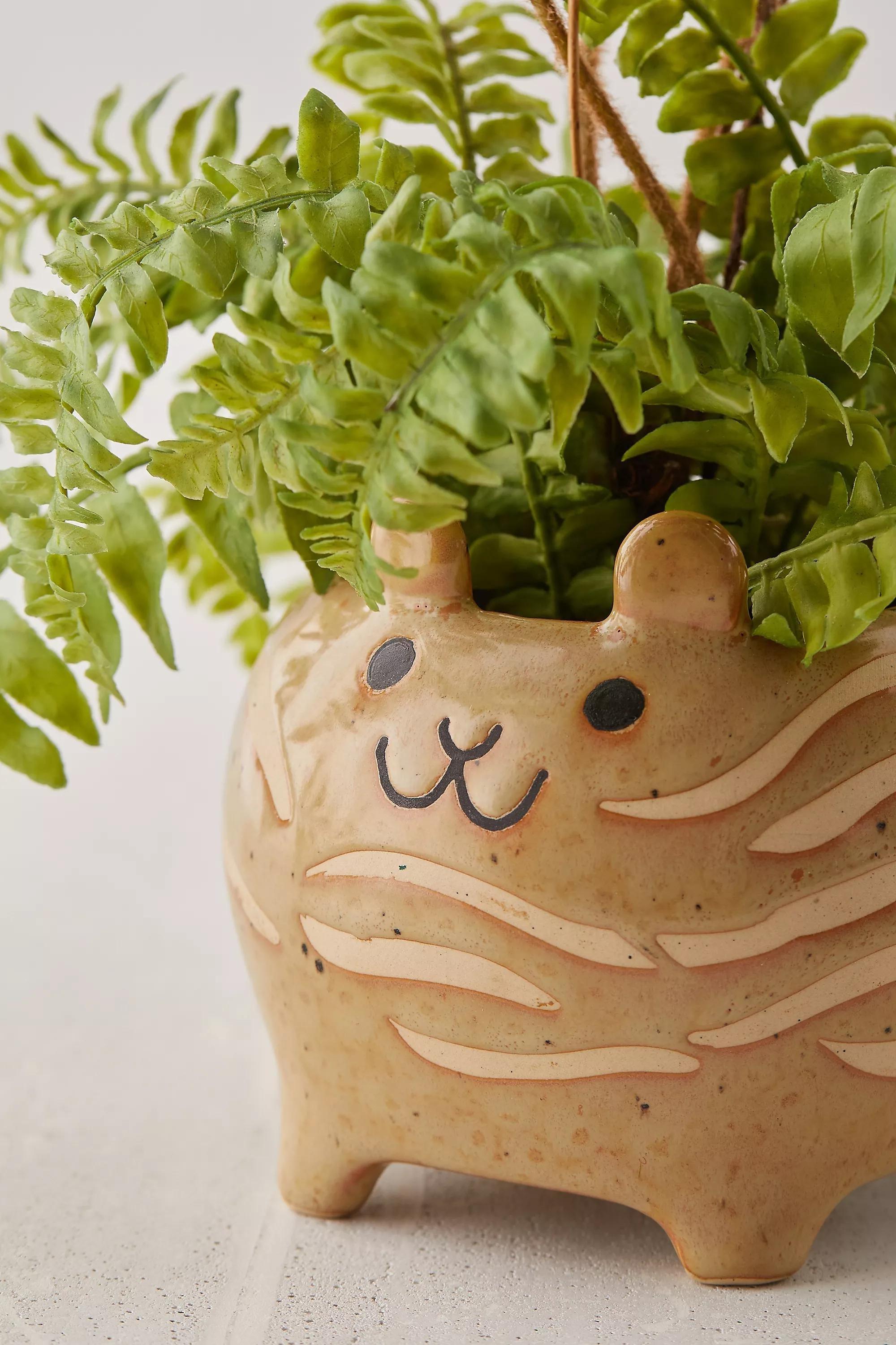 Brown Ceramic Cat Planter, , large image number 2