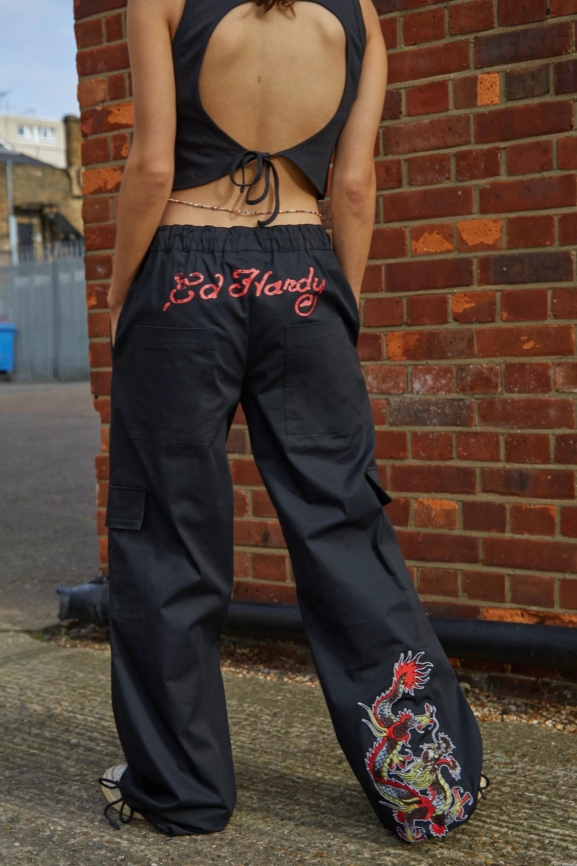 Black Ed Hardy Dragon Sphere Cargo Pants, , large image number 0