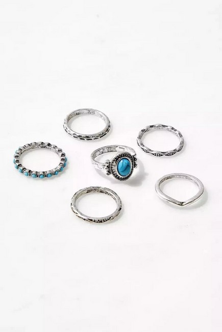 Urban Outfitters - SLVR Turquoise Boho Rings Set 6-Pack