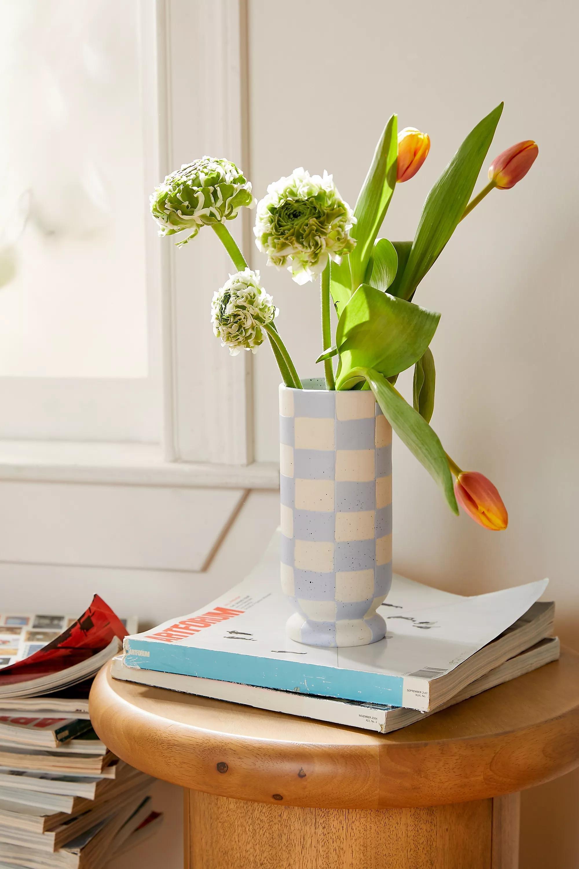 Blue Frankie Checkerboard Vase, , large image number 0