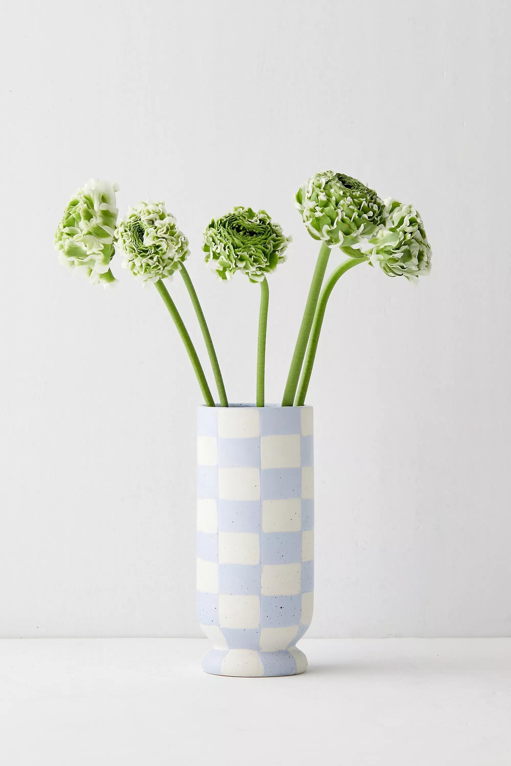 Blue Frankie Checkerboard Vase, , large image number 1
