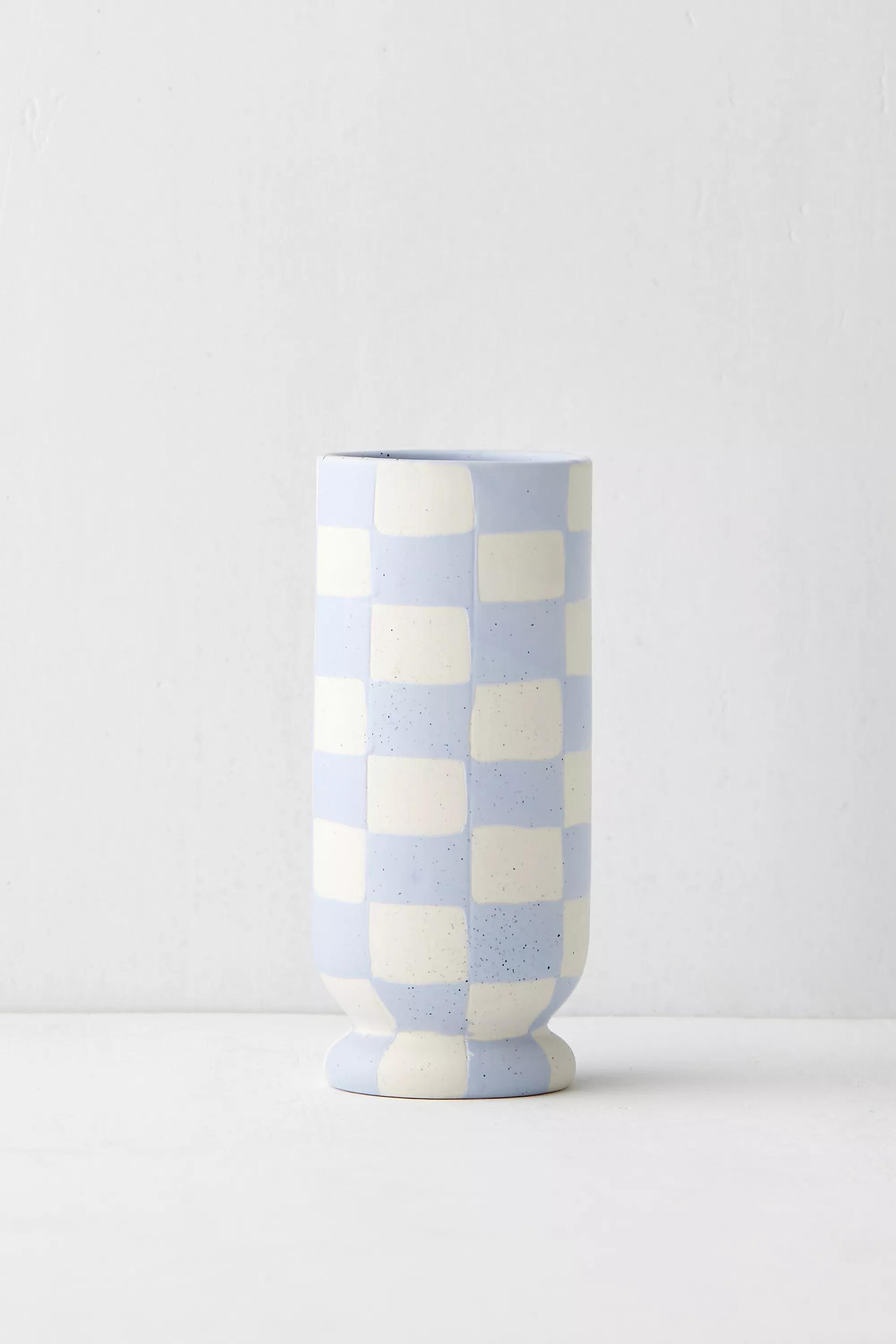Blue Frankie Checkerboard Vase, , large image number 2