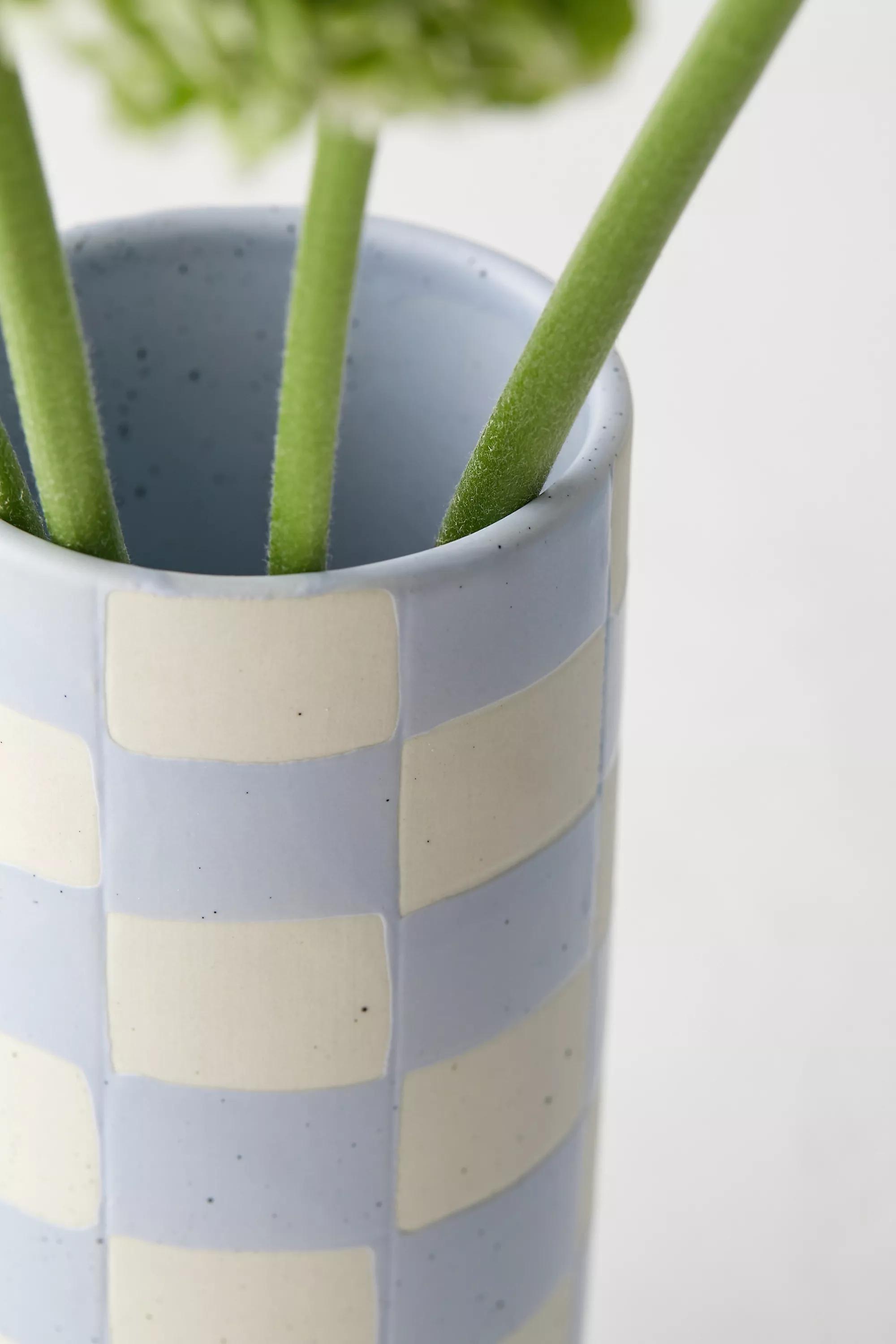 Blue Frankie Checkerboard Vase, , large image number 3