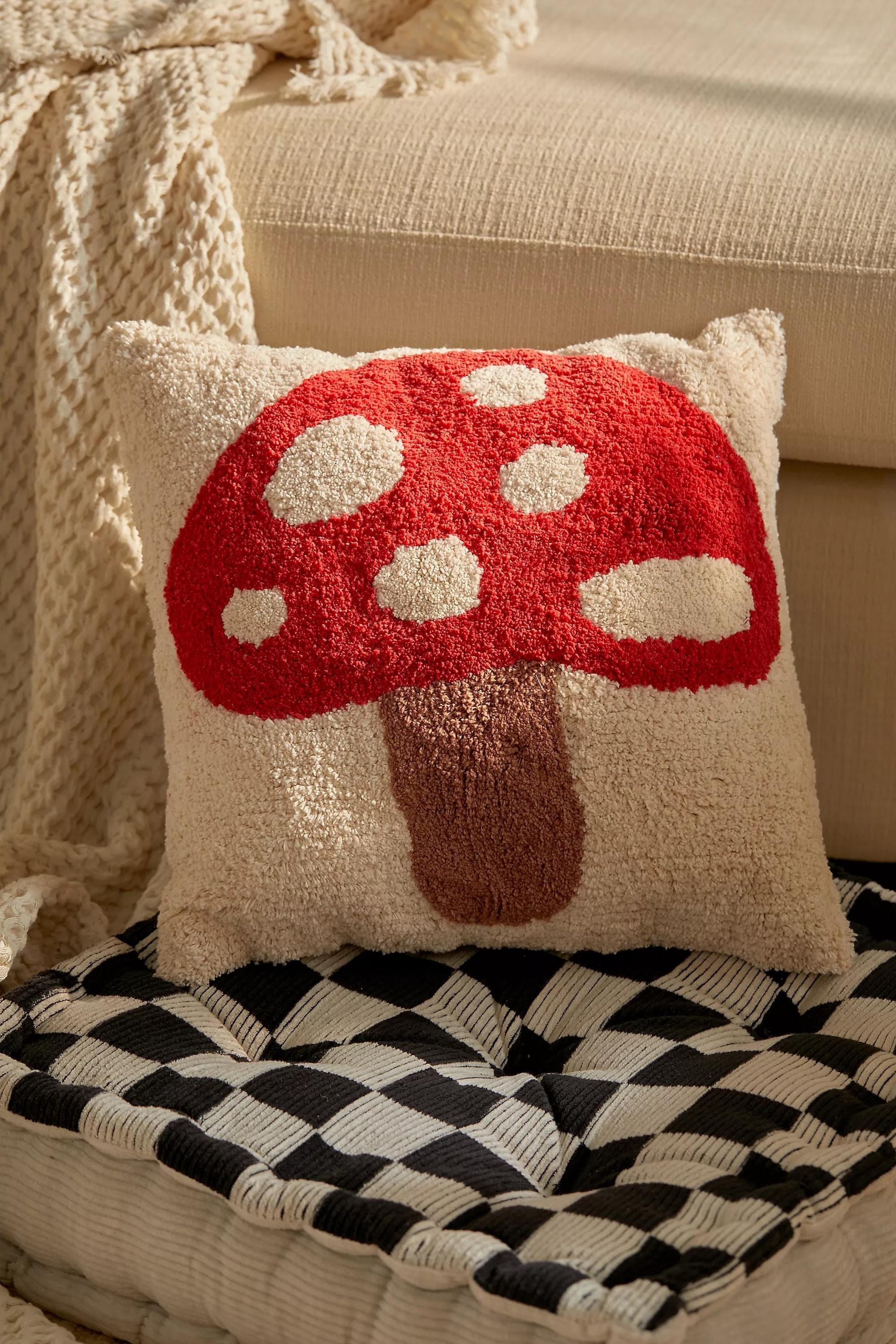 Red Mushroom Tufted Square Cushion, , large image number 0