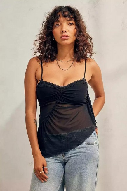 Urban Outfitters - BLK Light Before Dark Rue Ruched Mesh Cami Top