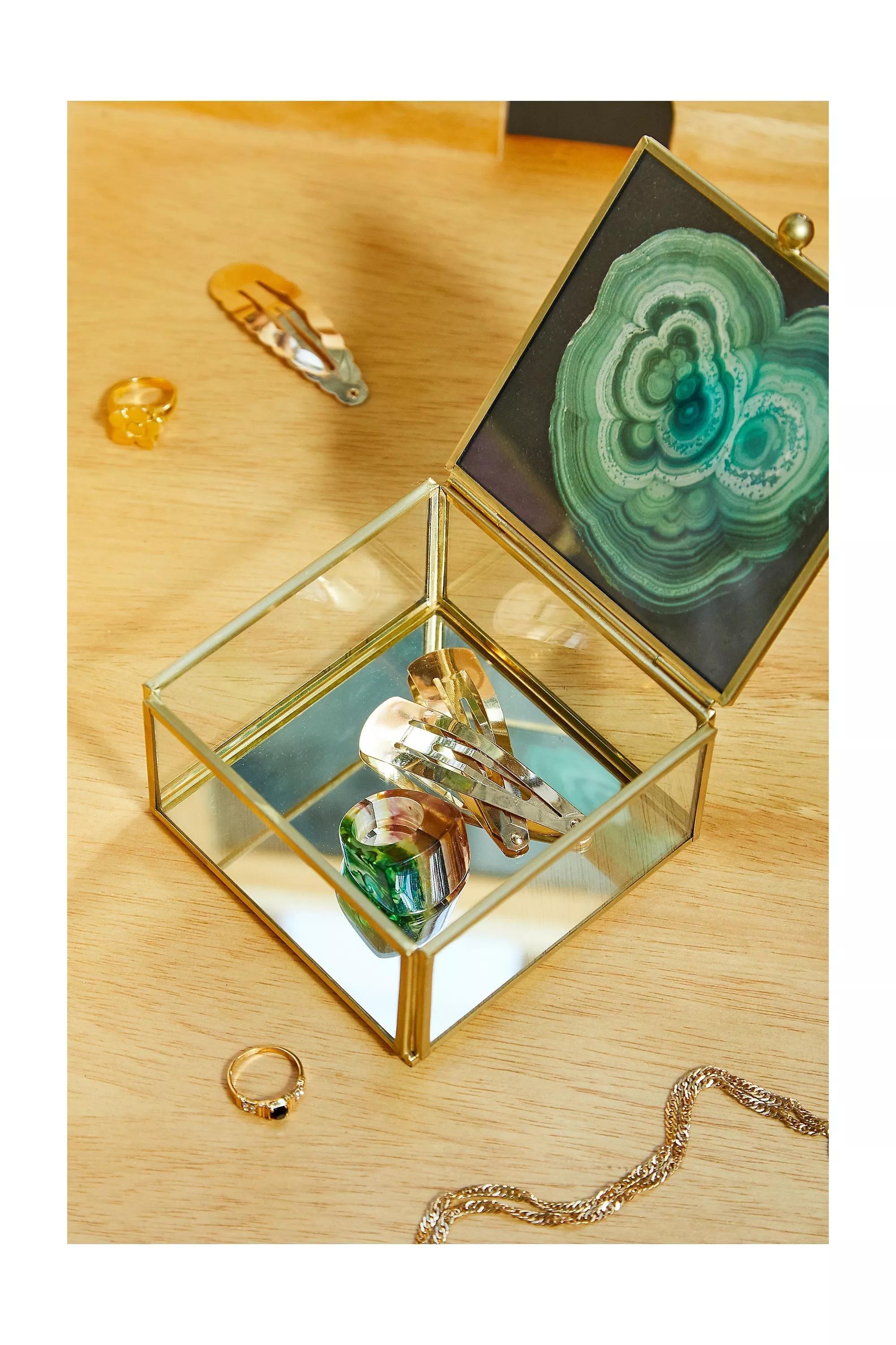 Green Square Agate Effect Jewellery Box, , large image number 0
