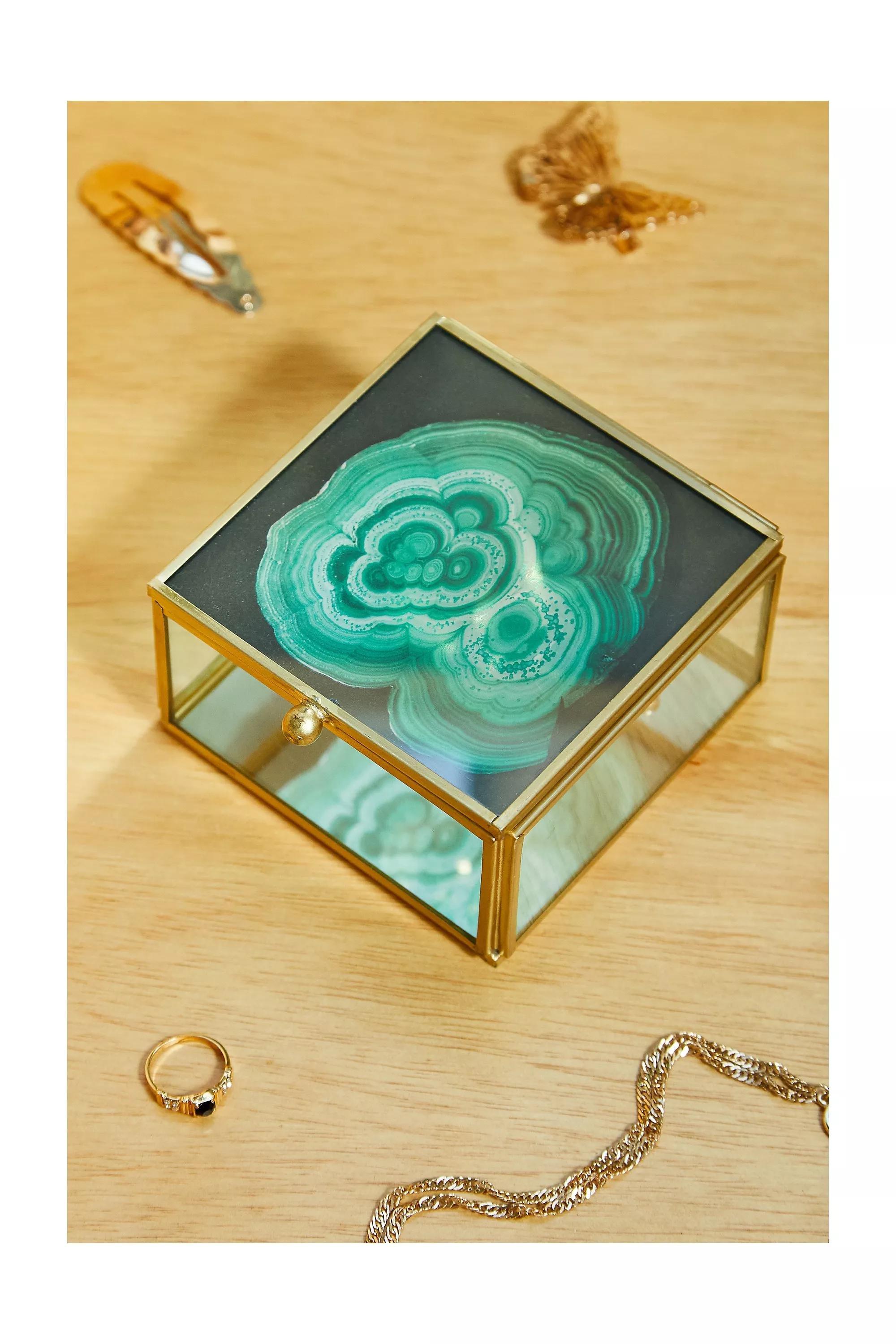 Green Square Agate Effect Jewellery Box, , large image number 1