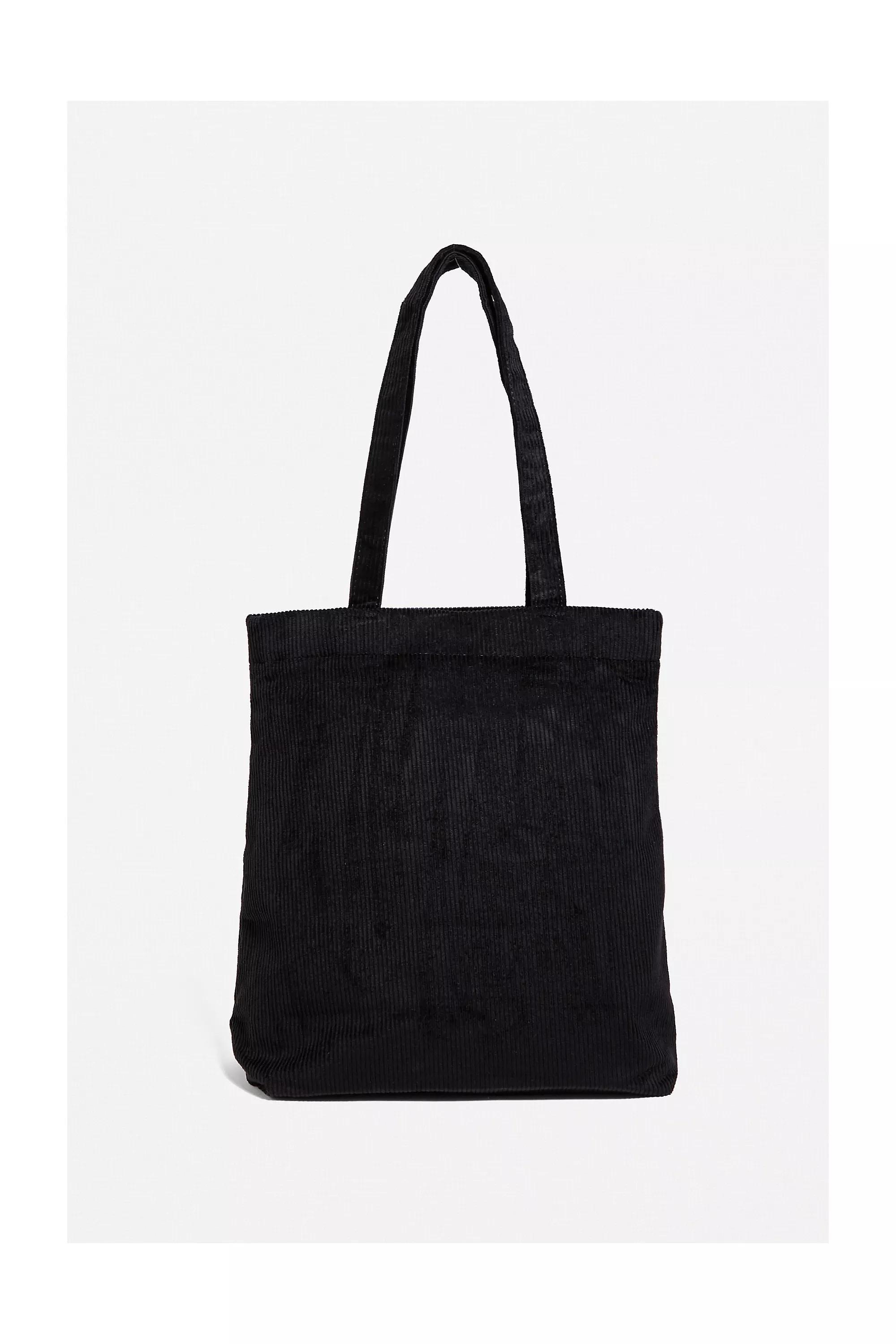 Black Corduroy Pocket Tote Bag, BLK, large image number 2