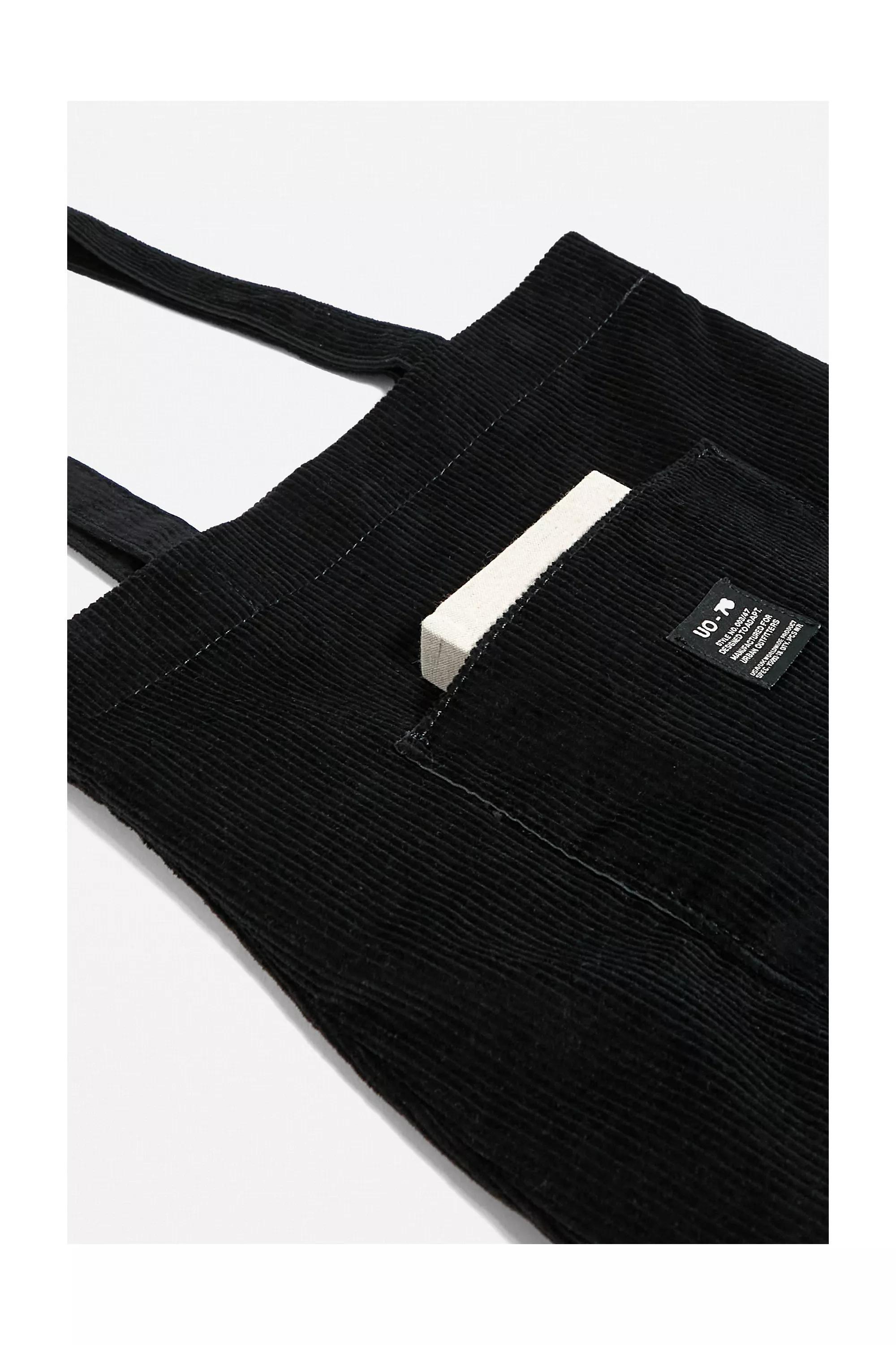 Black Corduroy Pocket Tote Bag, BLK, large image number 3