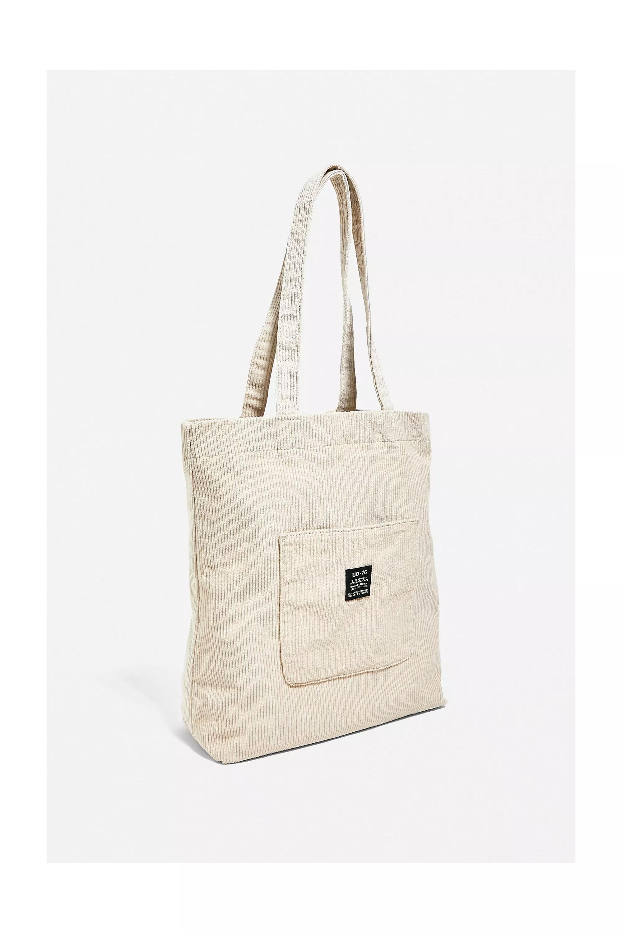Cream Corduroy Pocket Tote Bag, IVRY, large image number 1